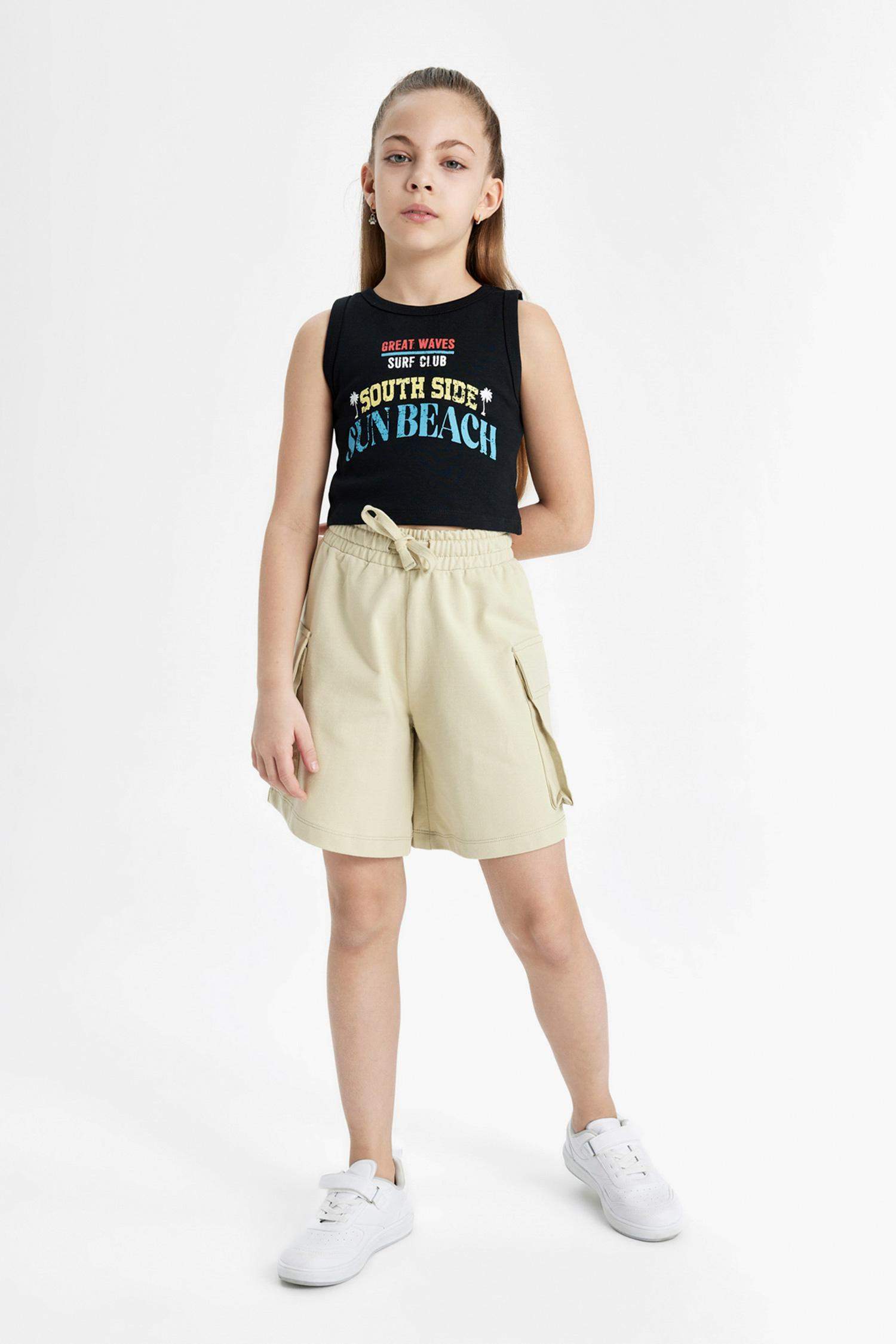 Girl Cargo Fit Sweatshirt Fabric Shorts