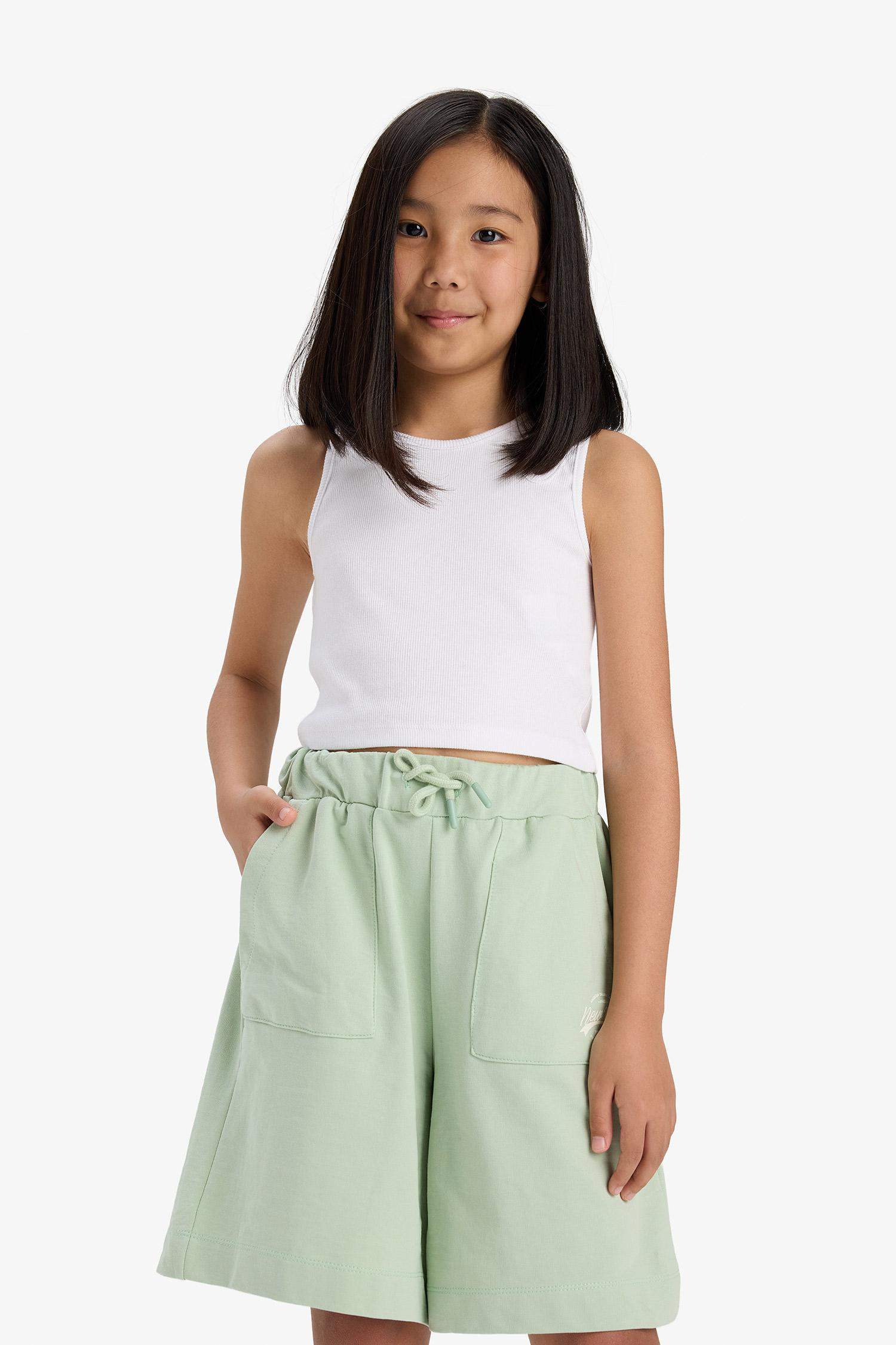 Kız Çocuk Beli Lastikli Basic Düz Şort