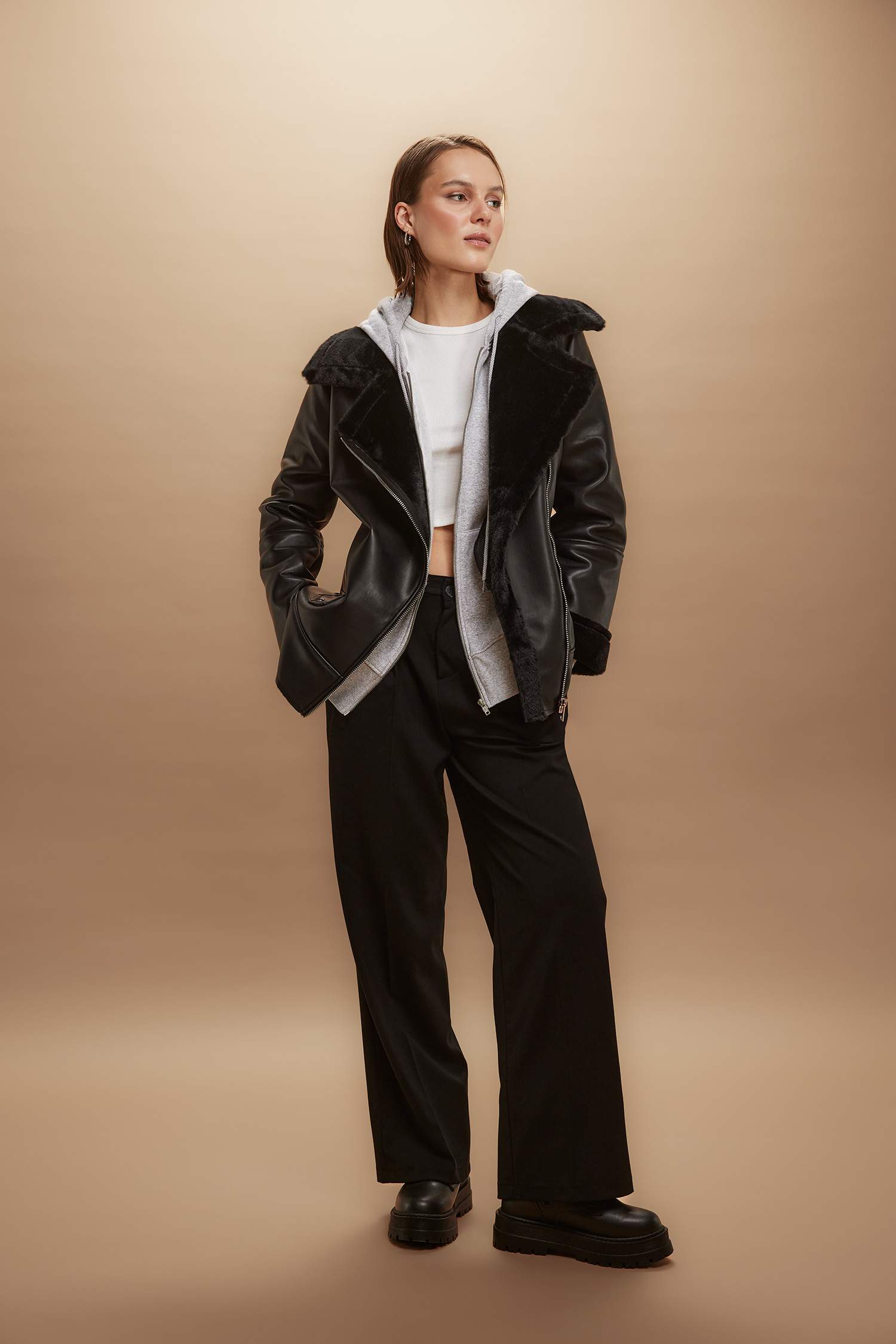 Wide Leg Three Pocket High Waist Standard Trousers