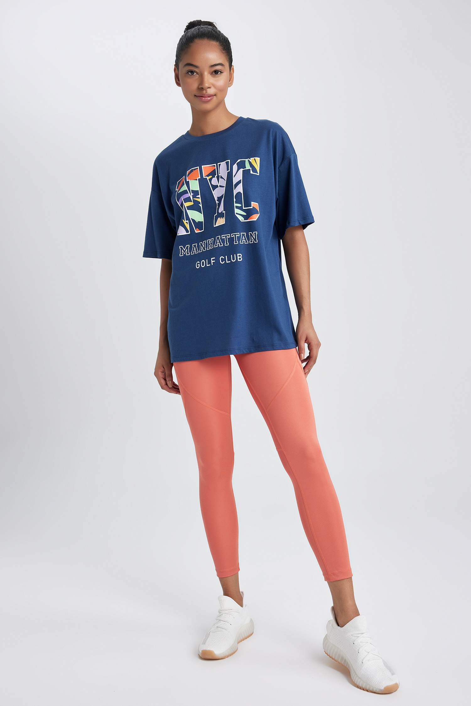 Oversize Fit Crew Neck Slogan Short Sleeve T-Shirt