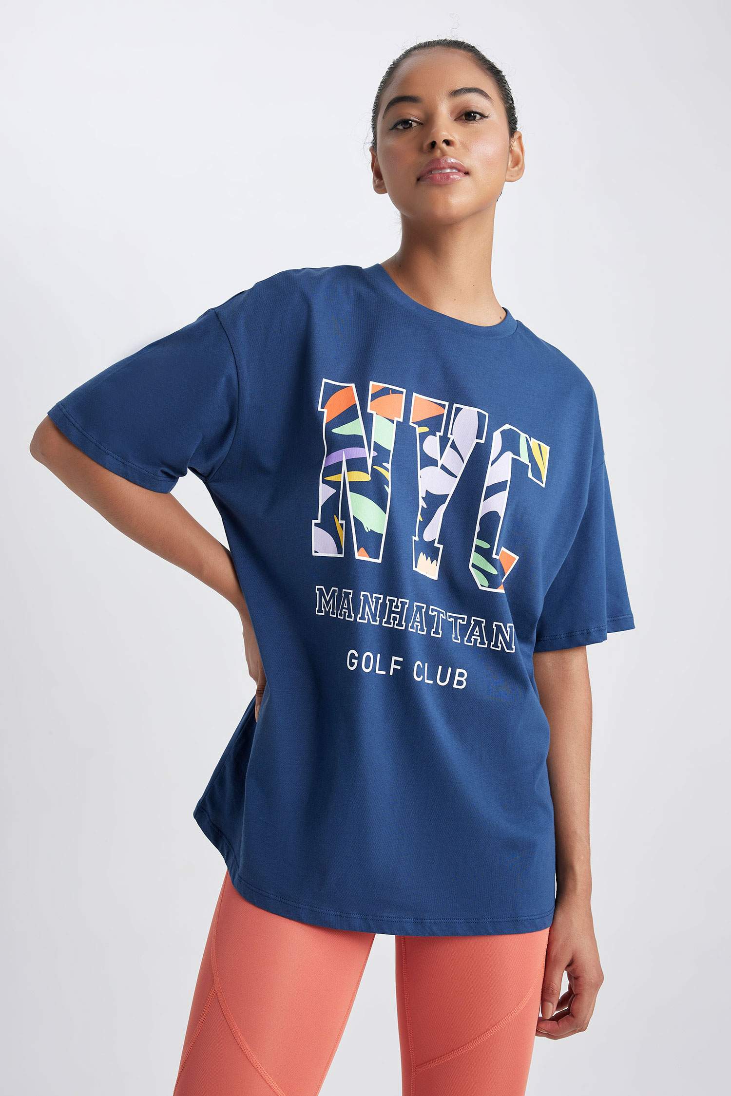 Oversize Fit Crew Neck Slogan Short Sleeve T-Shirt