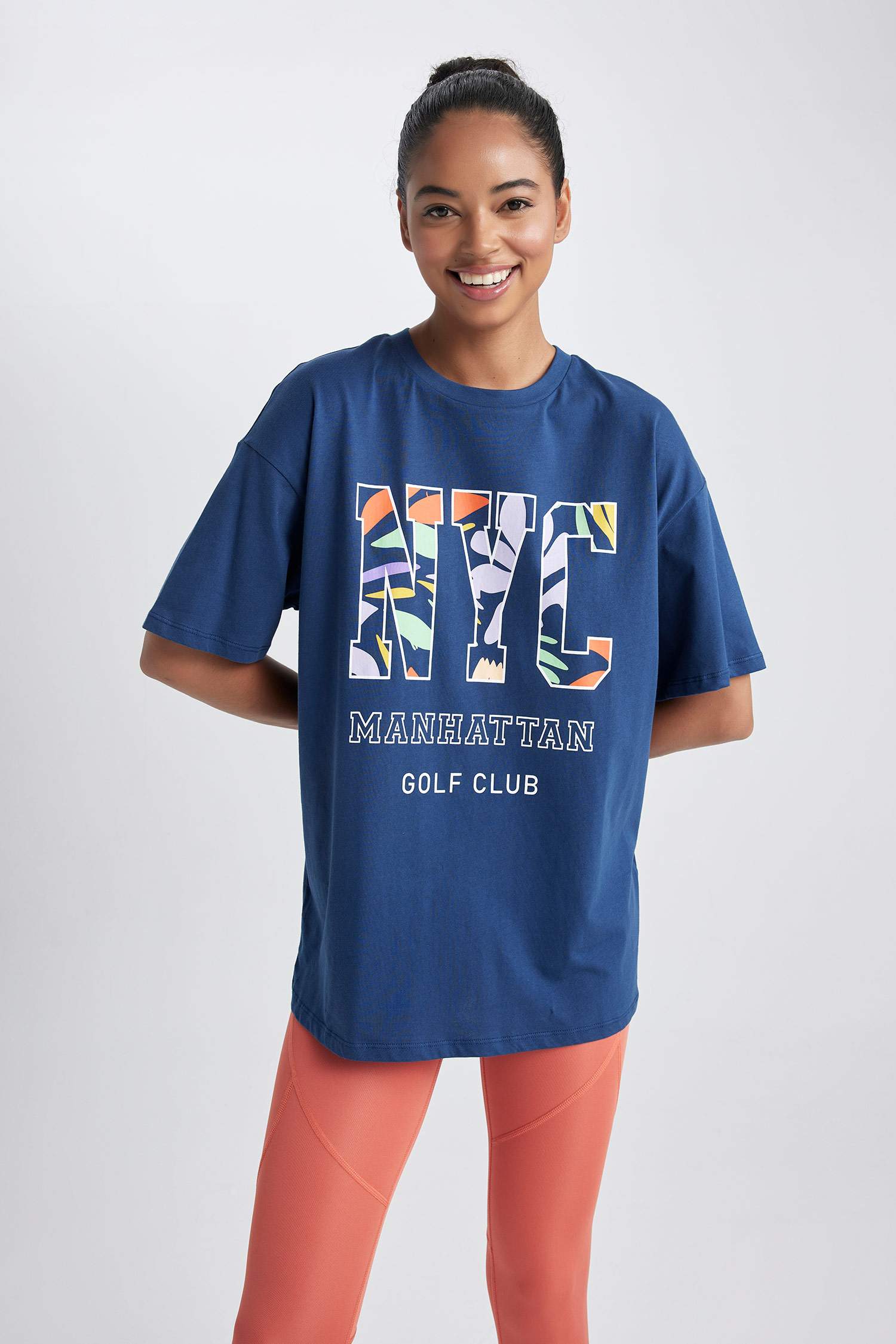 Oversize Fit Crew Neck Slogan Short Sleeve T-Shirt