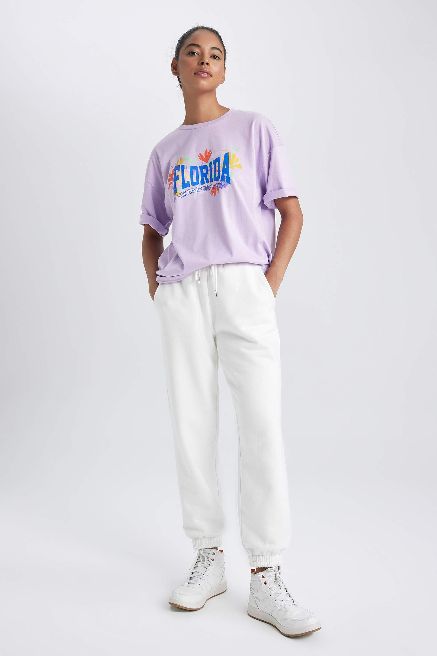 DeFactoFit Oversize Fit Slogan Printed Sports T-Shirt