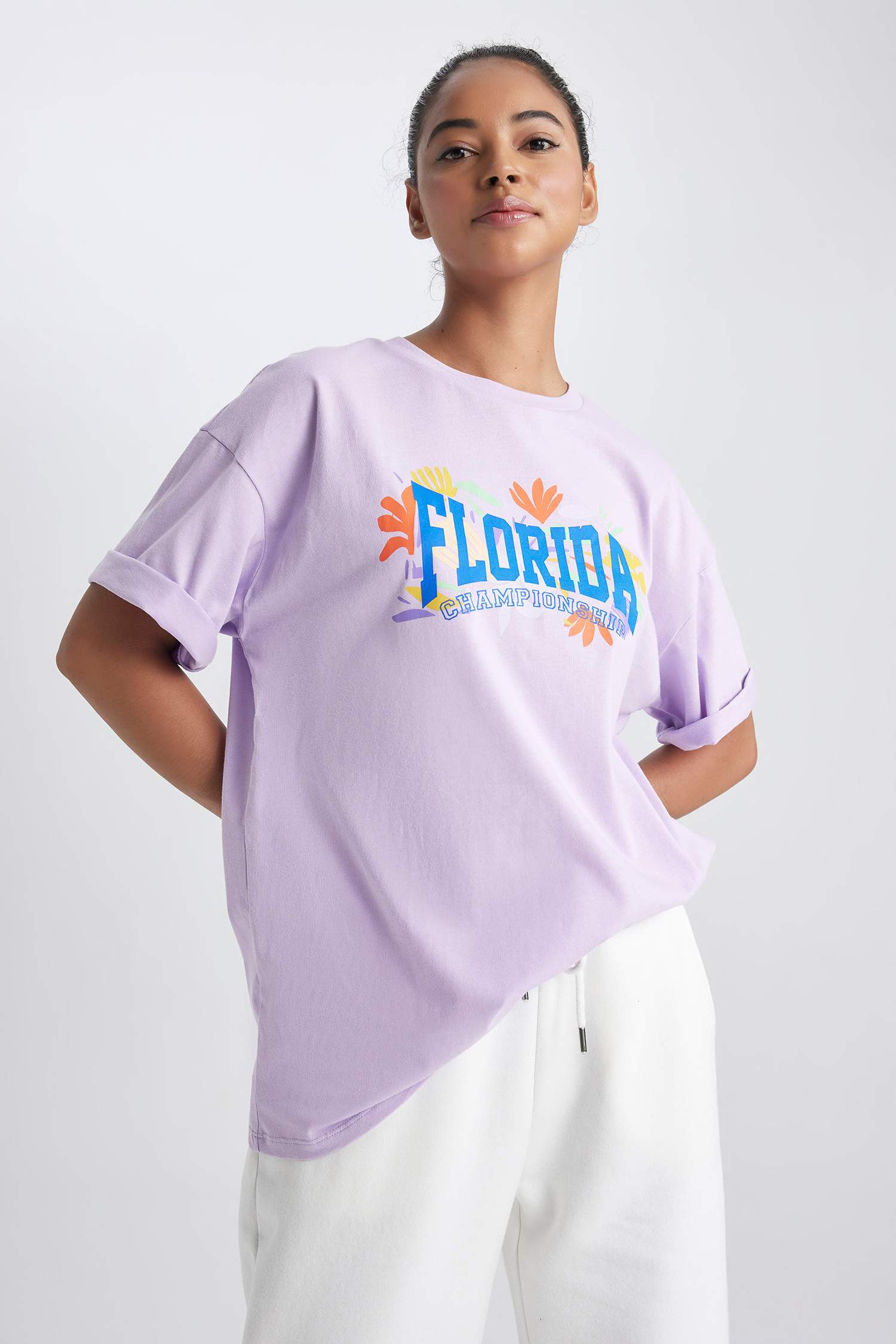 DeFactoFit Oversize Fit Slogan Printed Sports T-Shirt