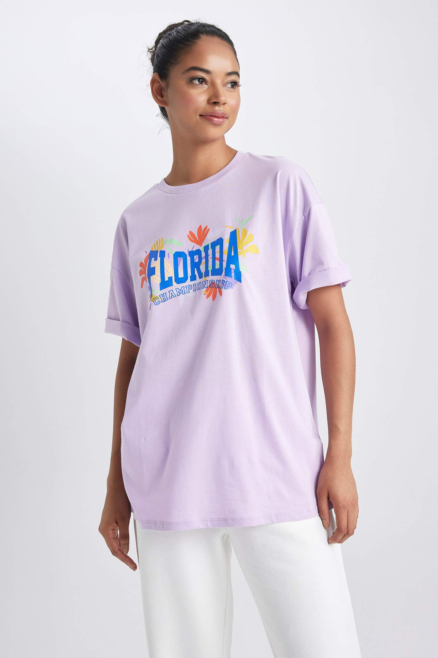 DeFactoFit Oversize Fit Slogan Printed Sports T-Shirt