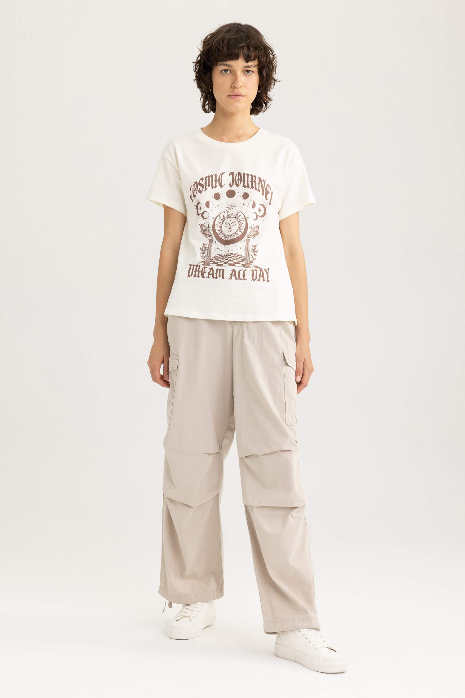 Regular Fit Bisiklet Yaka Baskılı Kısa Kollu %100 Pamuk Tişört