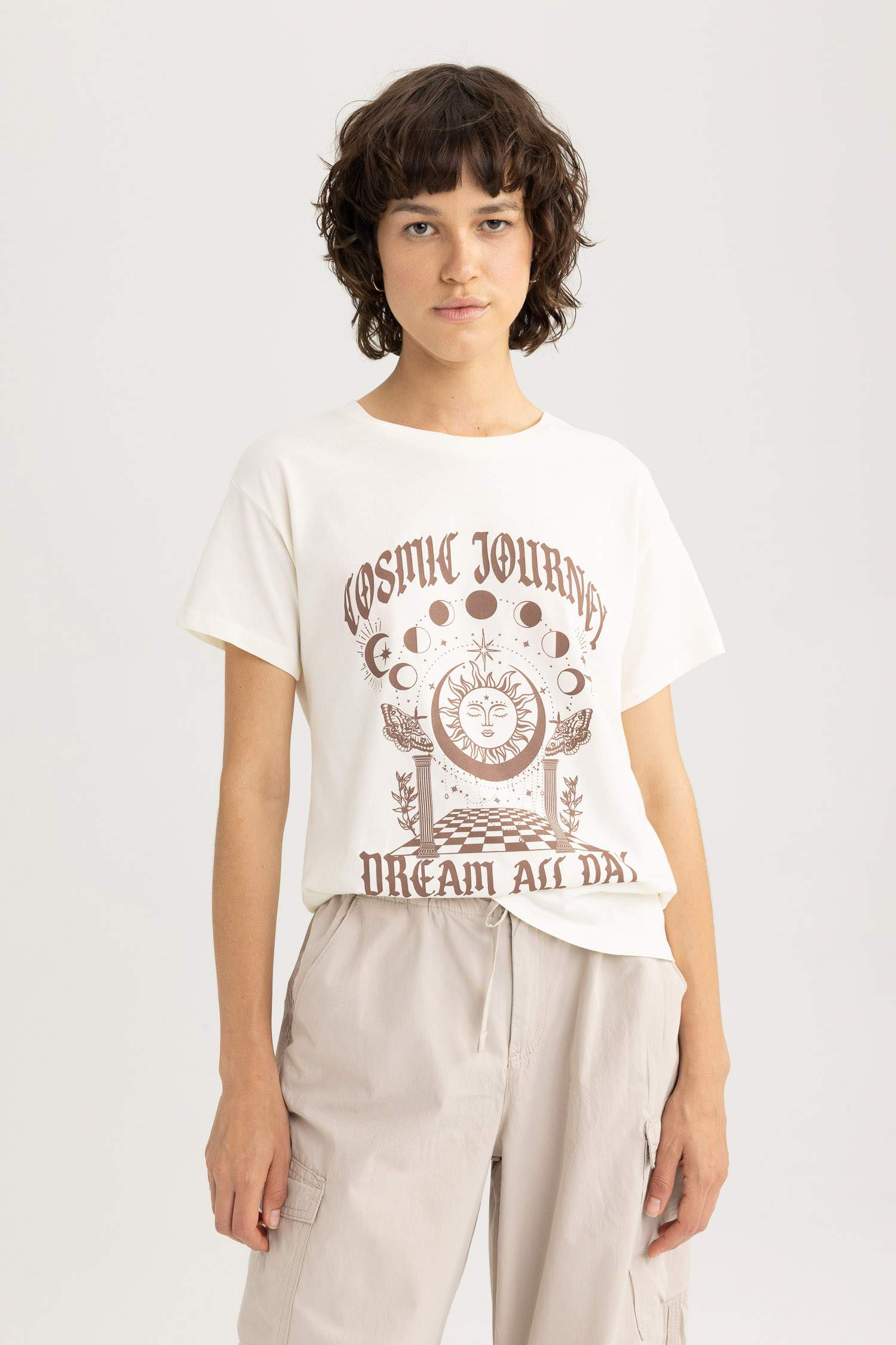 Regular Fit Bisiklet Yaka Baskılı Kısa Kollu %100 Pamuk Tişört