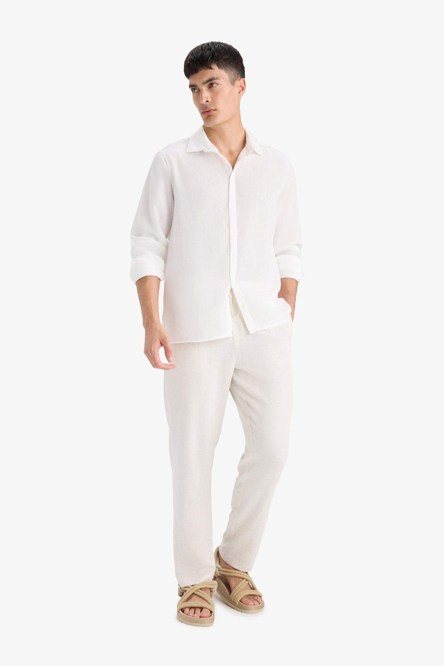 Relax Fit Geniş Paça Keten Karışımlı Pantolon