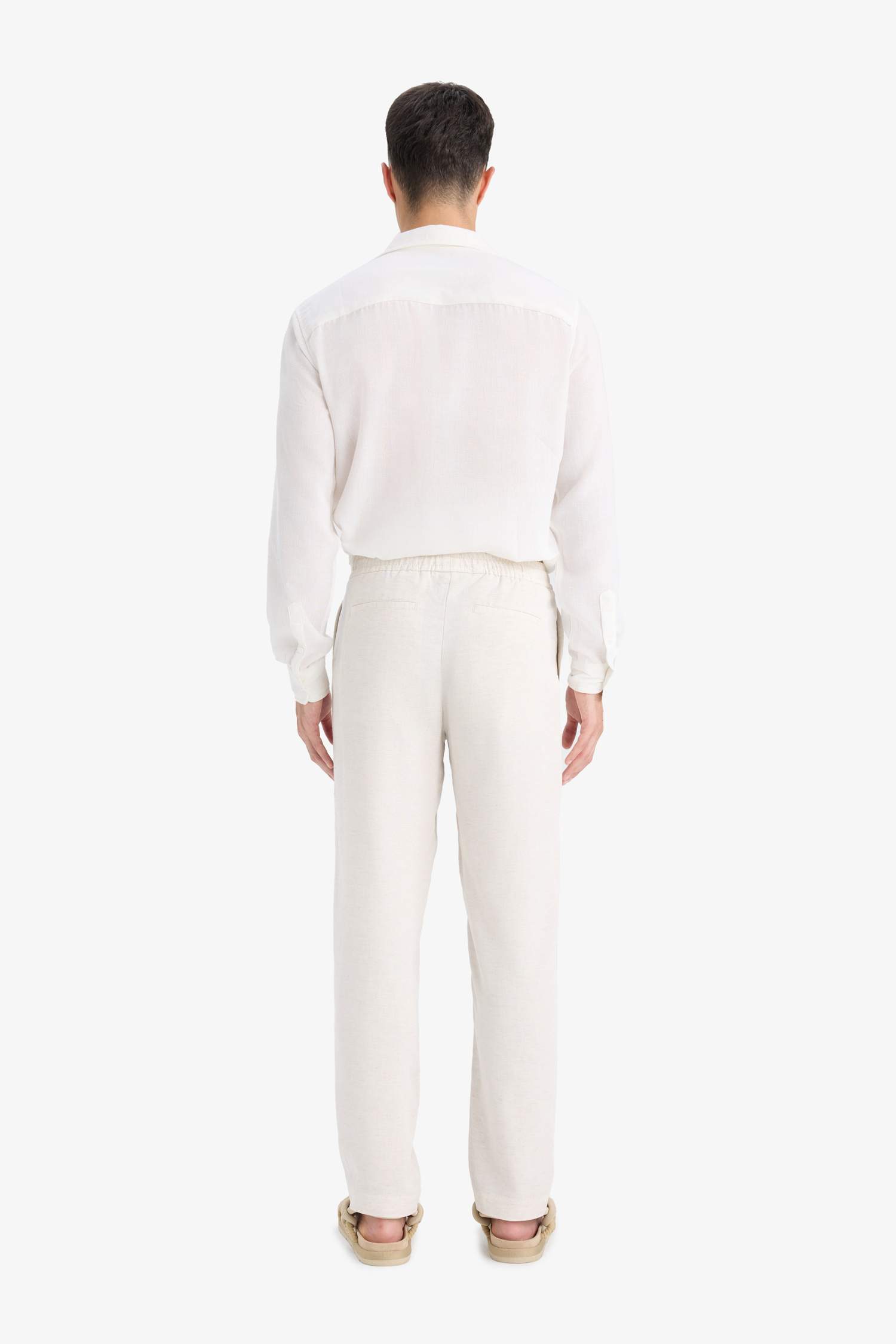 Relax Fit Geniş Paça Keten Karışımlı Pantolon