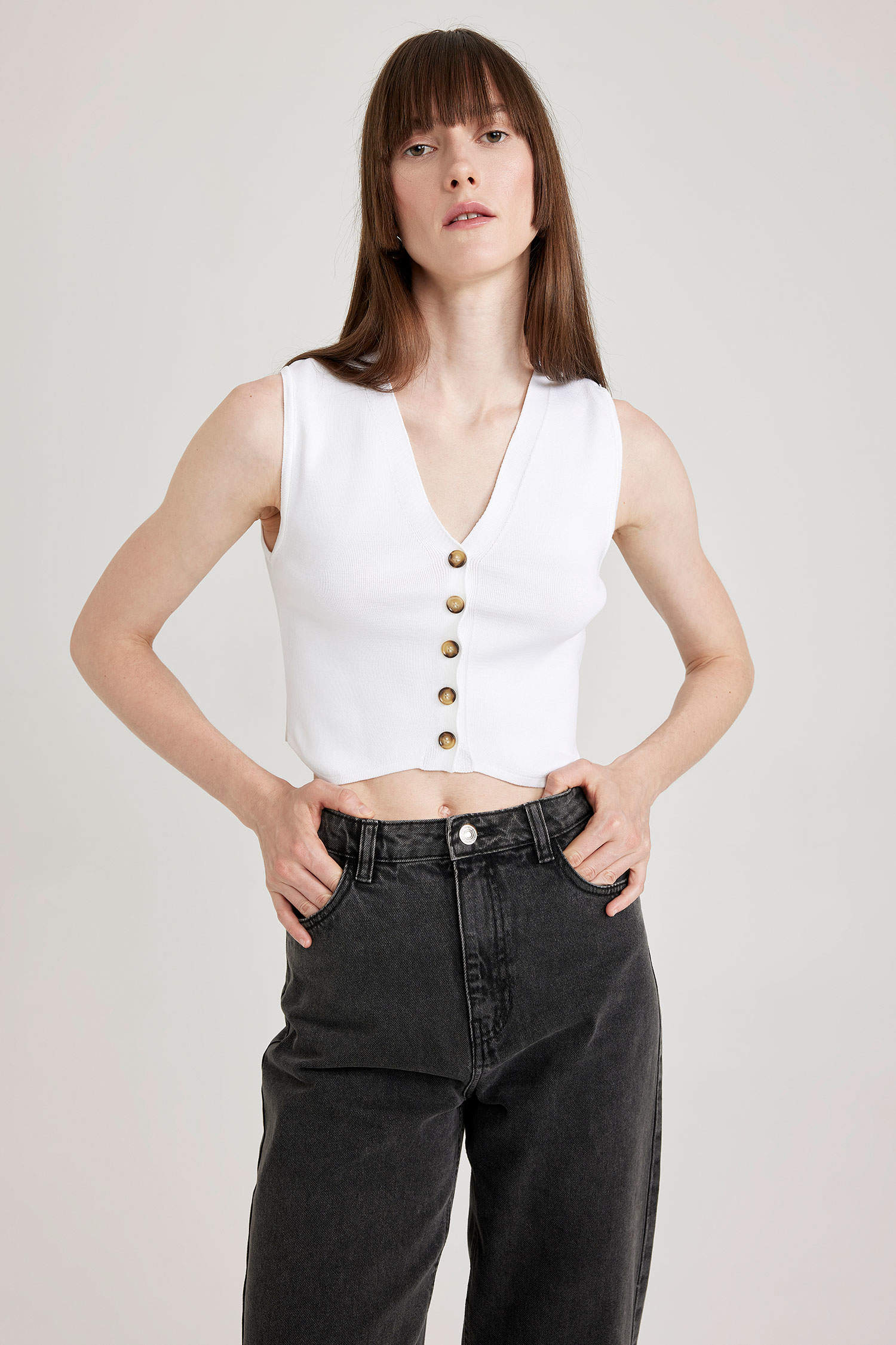 Ecru Woman Slim Fit Vest 2855999 | DeFacto