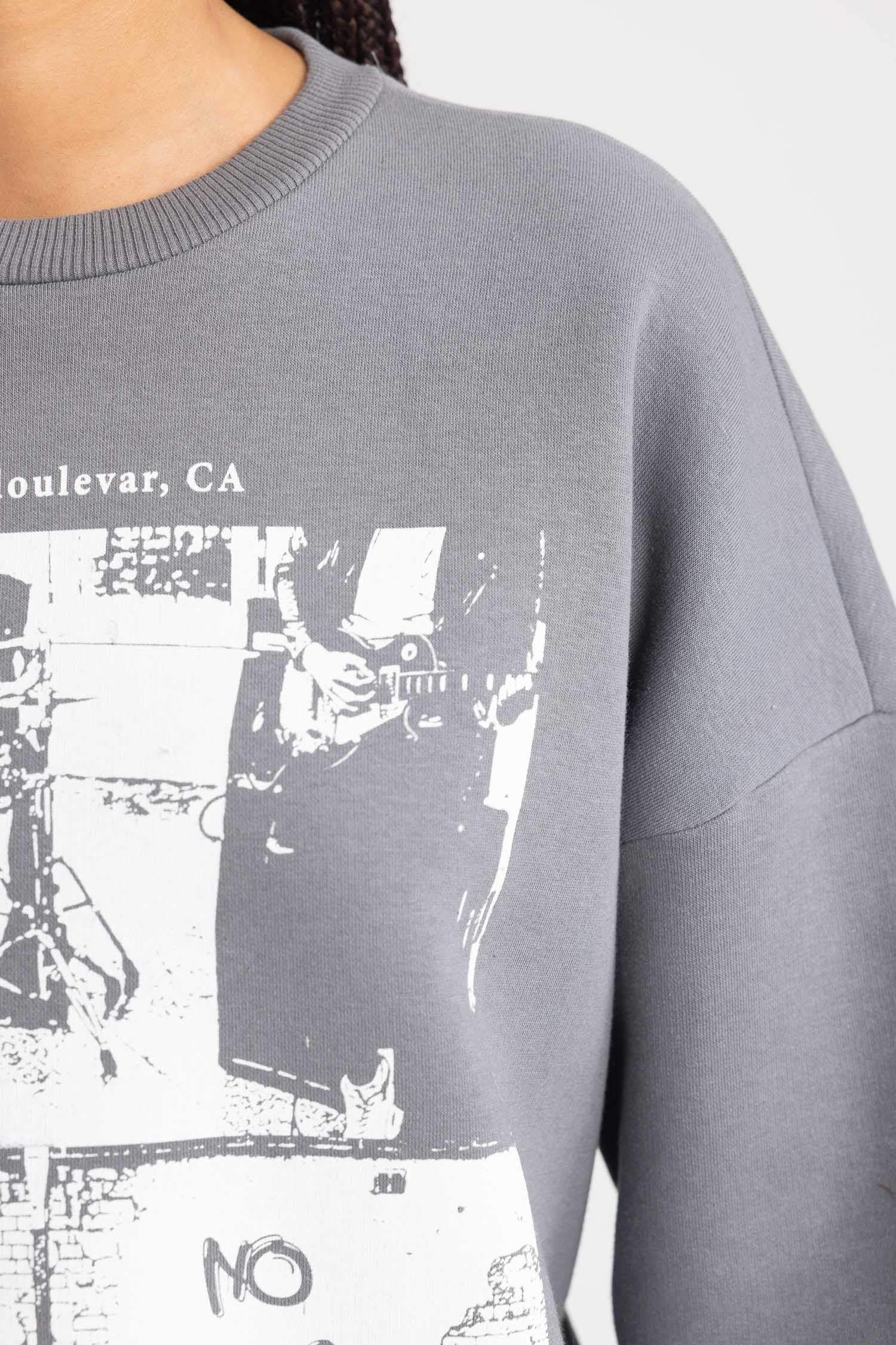 Свитшот оверсайз с круглым вырезом с принтом из плотной ткани для женщин