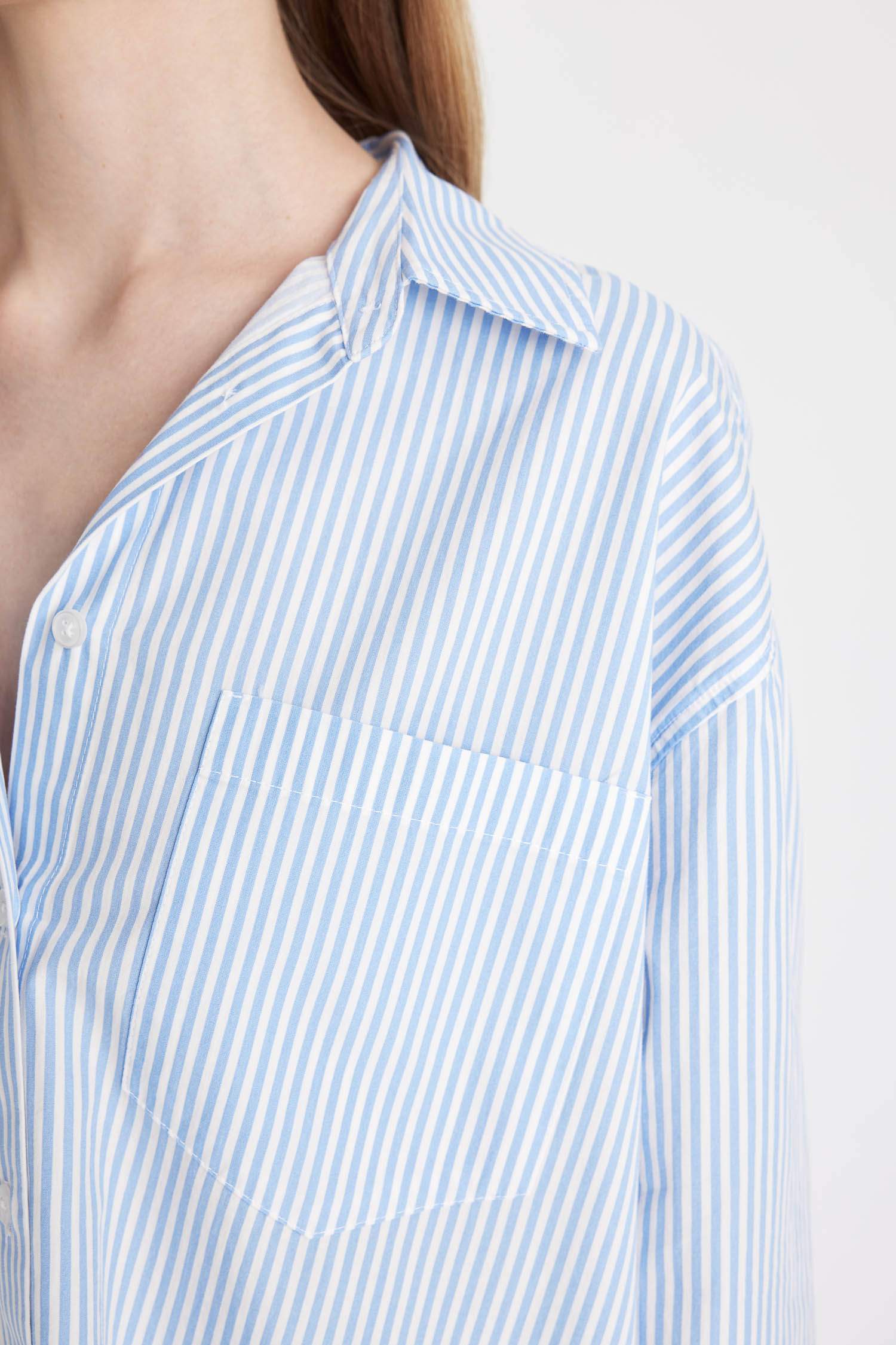 Oversize Geniş Kalıp Cepli Çizgili Poplin Uzun Kollu Gömlek