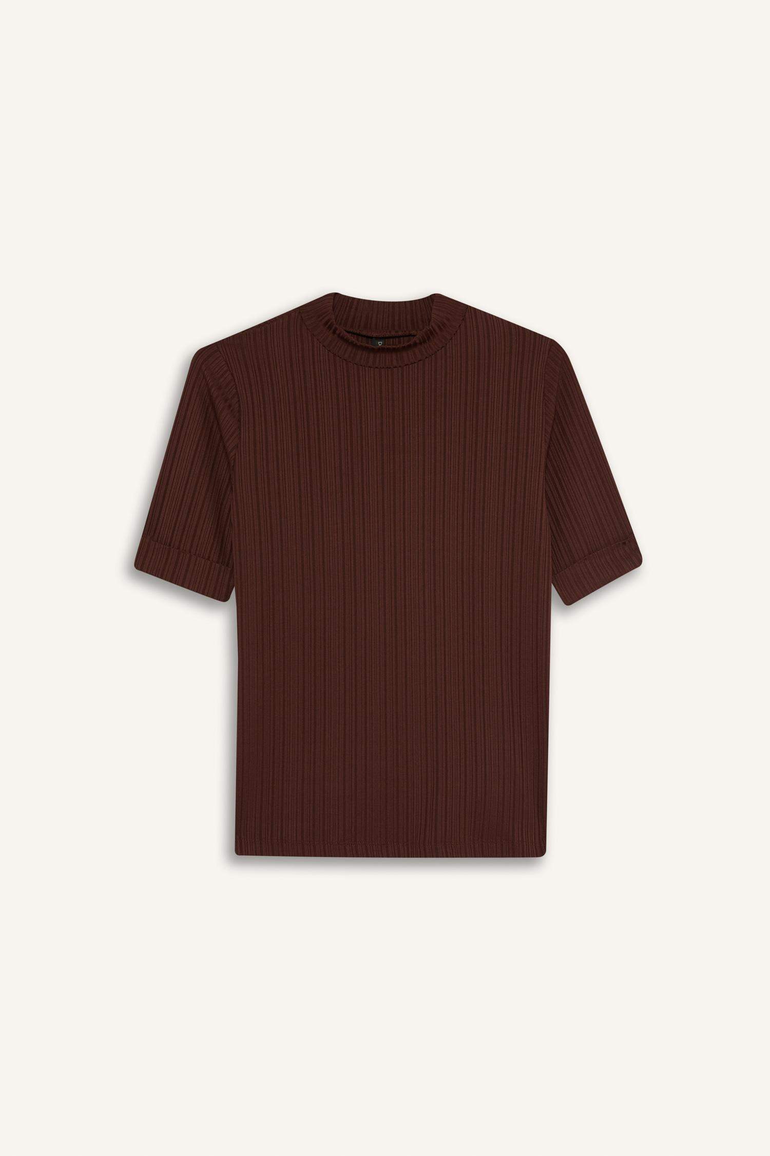 Regular Fit Yarım Balıkçı Yaka Fitilli Kaşkorse Kısa Kollu Tişört