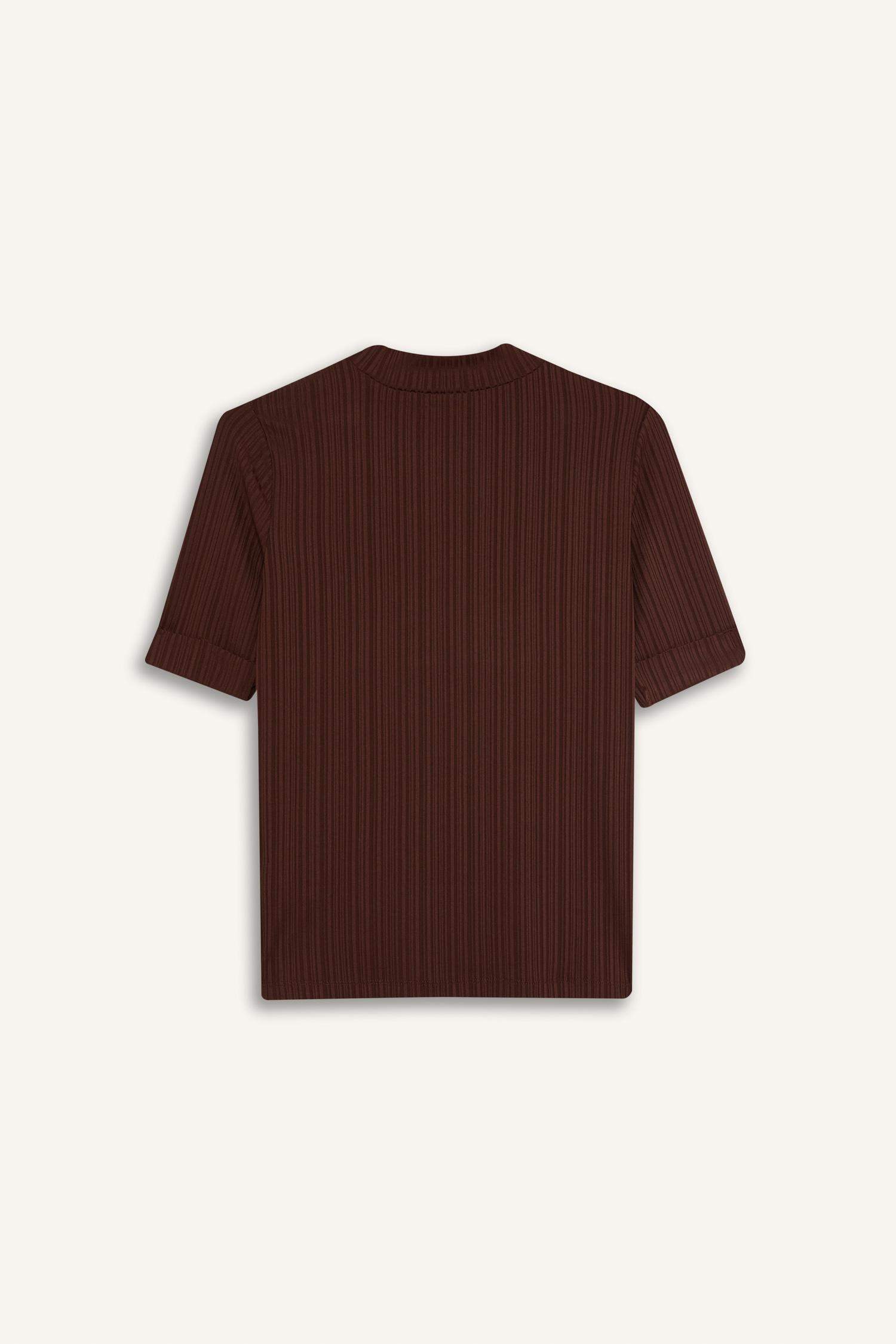 Regular Fit Yarım Balıkçı Yaka Fitilli Kaşkorse Kısa Kollu Tişört