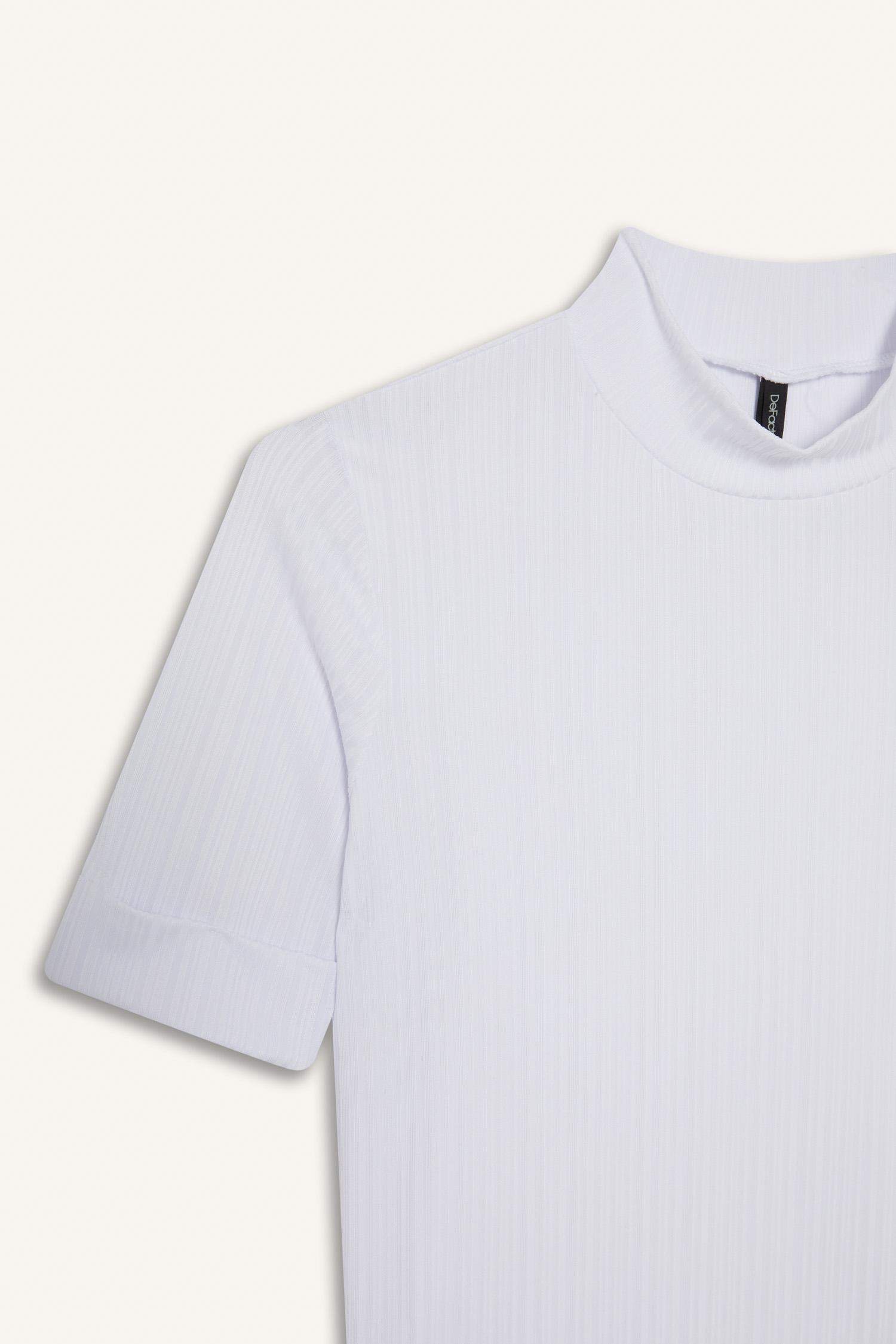 Regular Fit Yarım Balıkçı Yaka Fitilli Kaşkorse Kısa Kollu Tişört