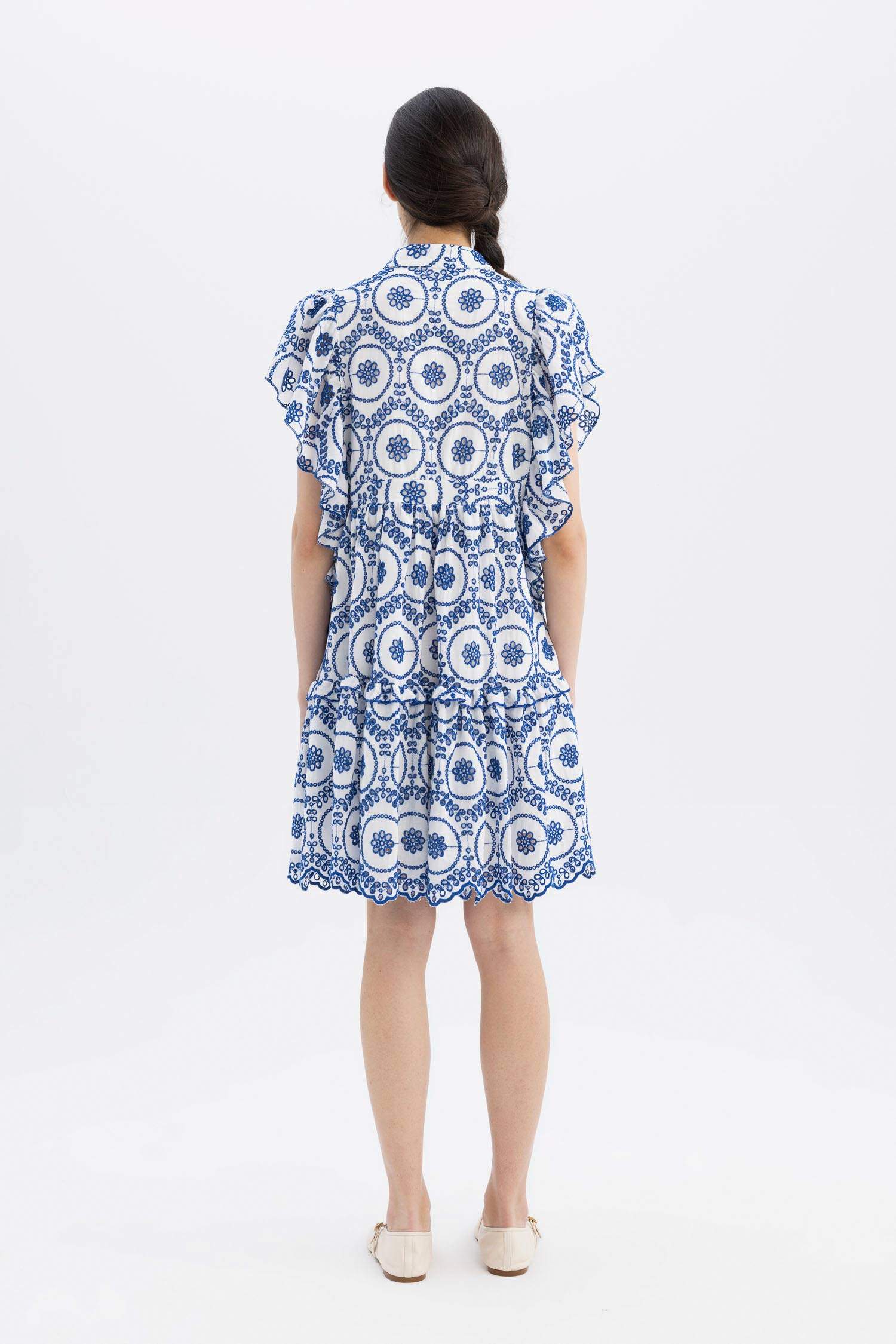 Lug Von Siga x DeFacto Hakim Yaka Desenli Vual Kısa Kollu Mini Elbise