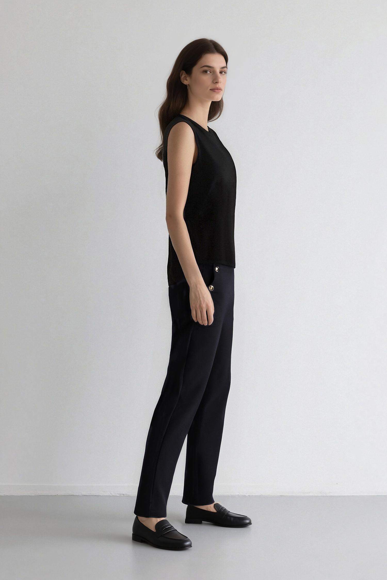 Carrot Fit Basic High Waist Straight Leg Trousers