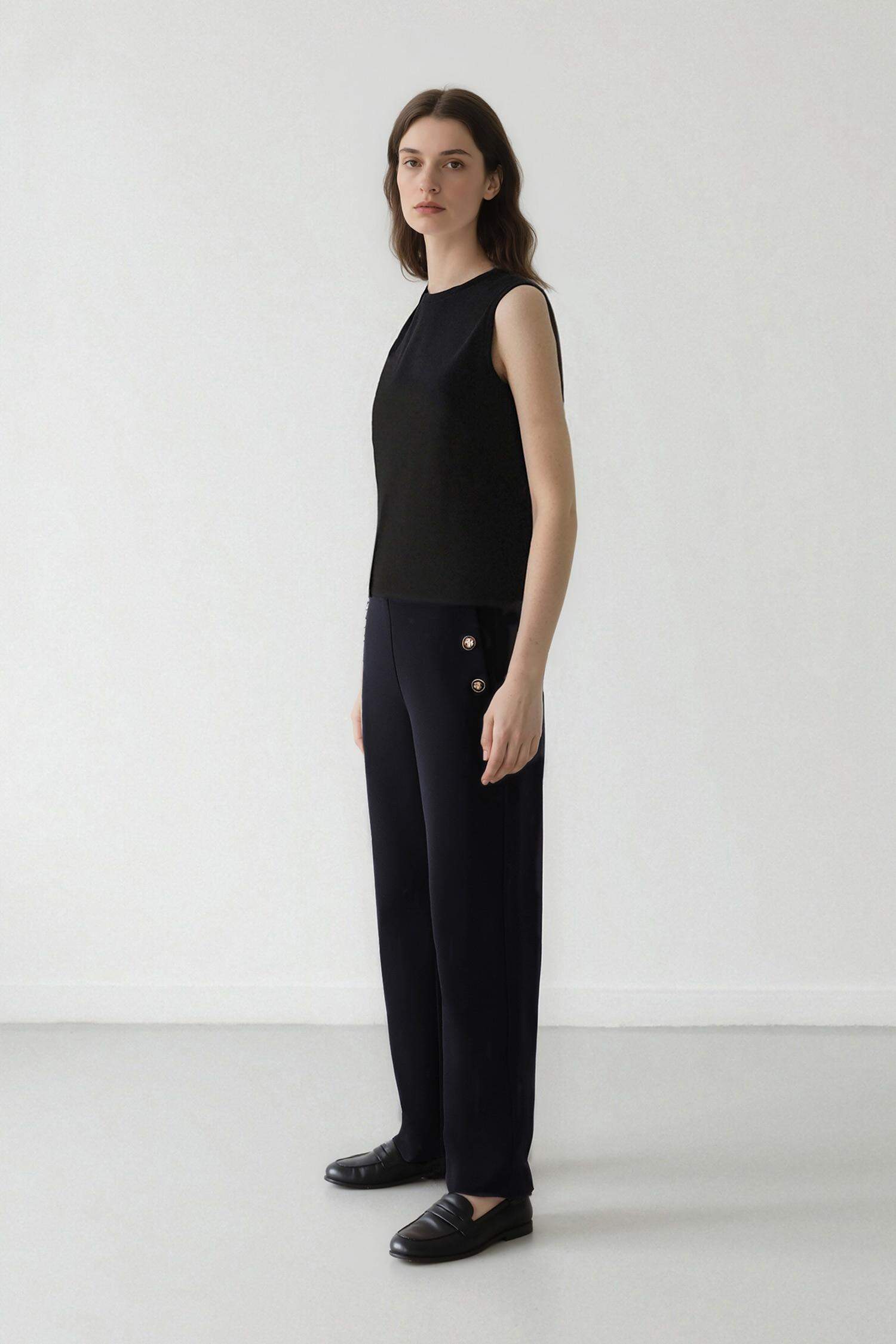 Carrot Fit Basic High Waist Straight Leg Trousers