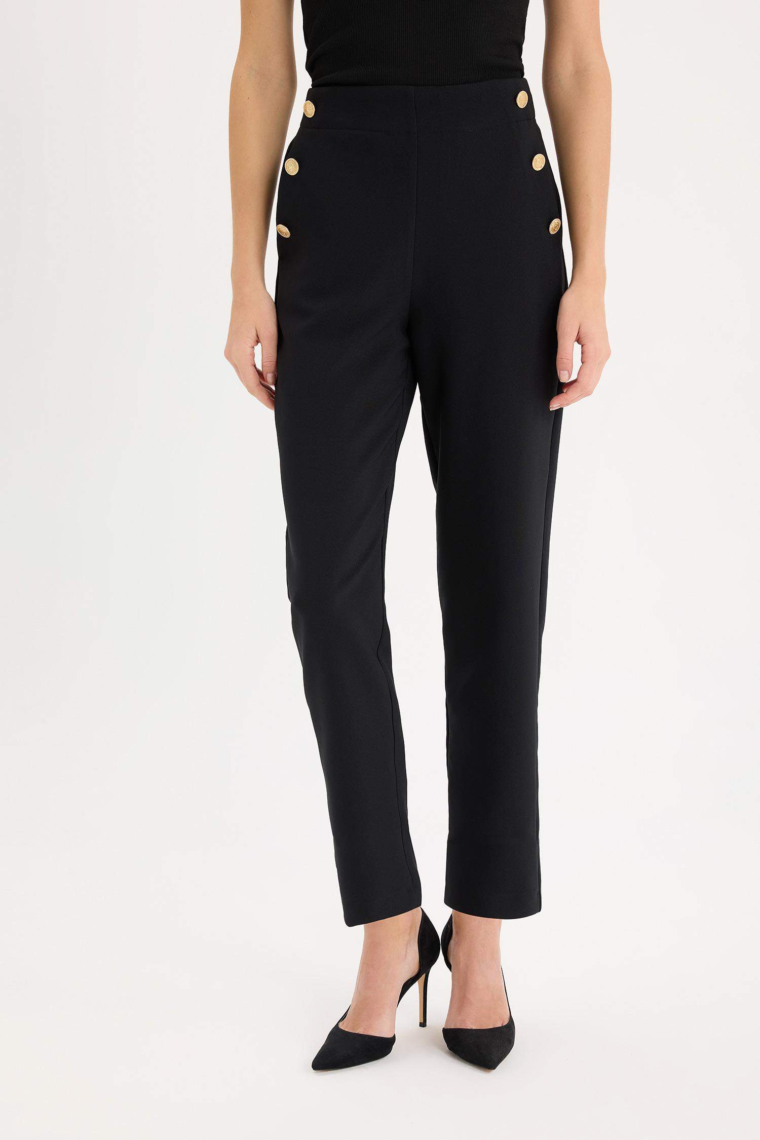 Carrot Fit Havuç Kalıp Pantolon Basic Düz Cepli Yüksek Bel Düz Paça