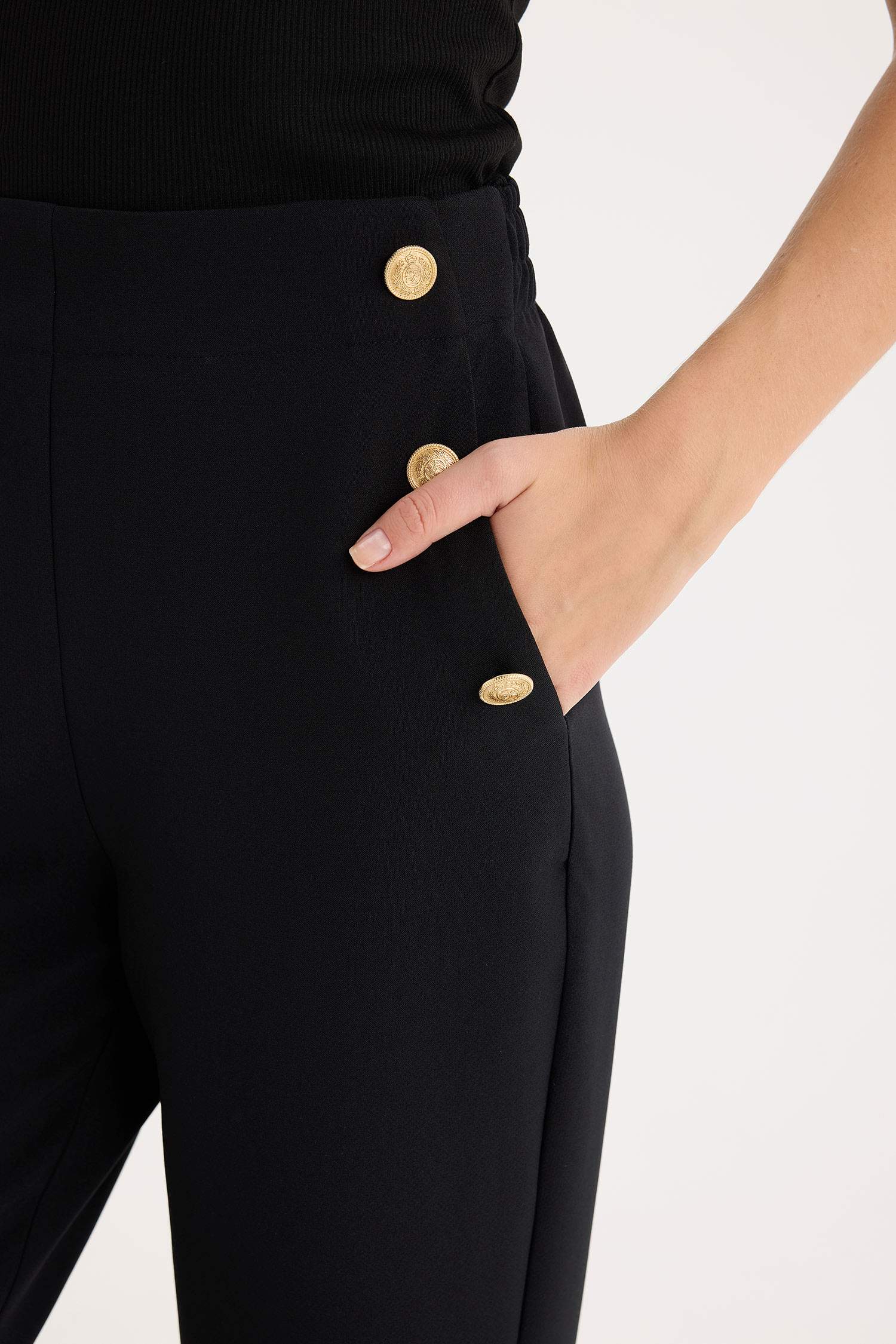 Carrot Fit Havuç Kalıp Pantolon Basic Düz Cepli Yüksek Bel Düz Paça