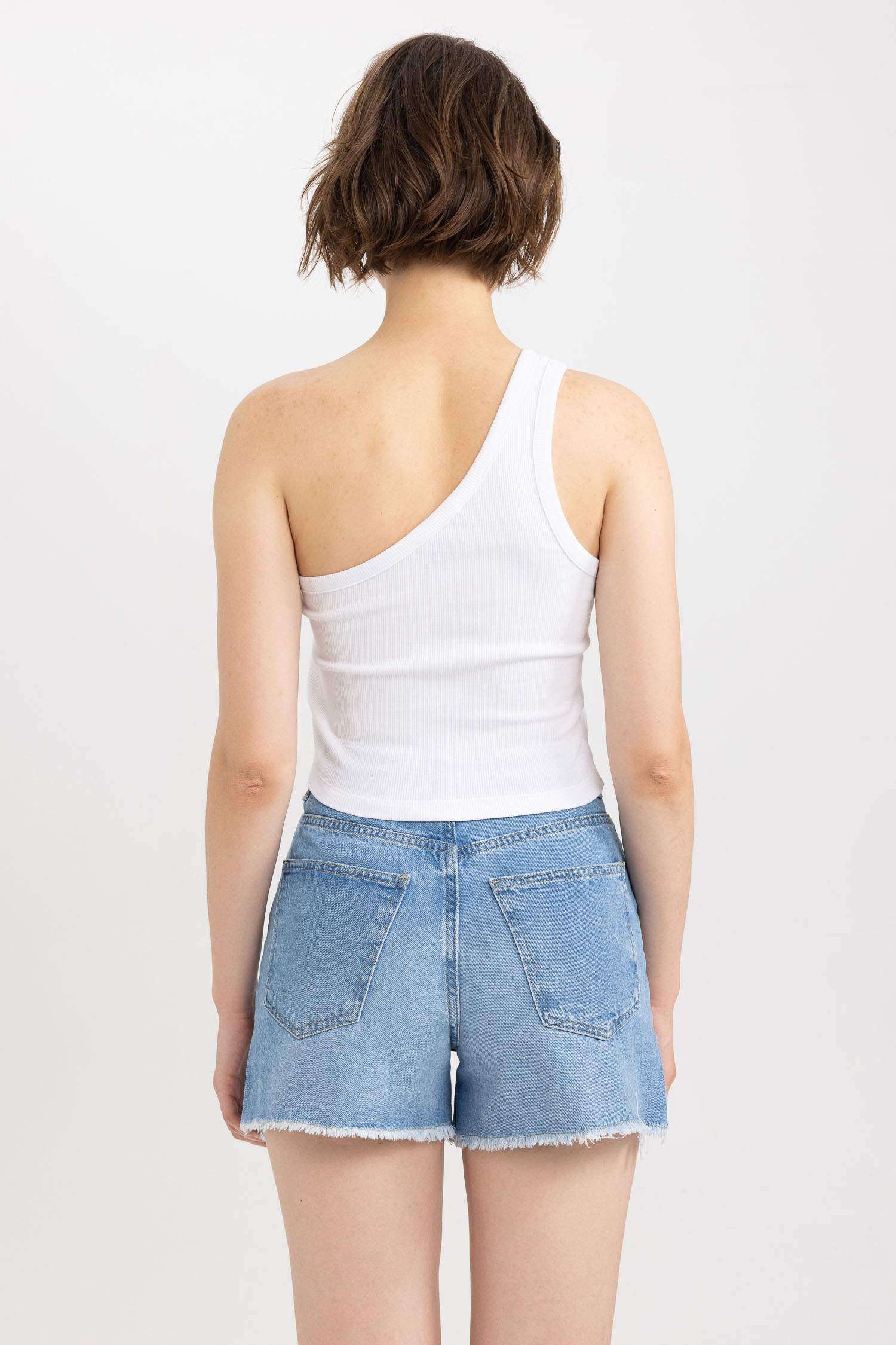 Fitted Corduroy Cotton One Shoulder Crop Top
