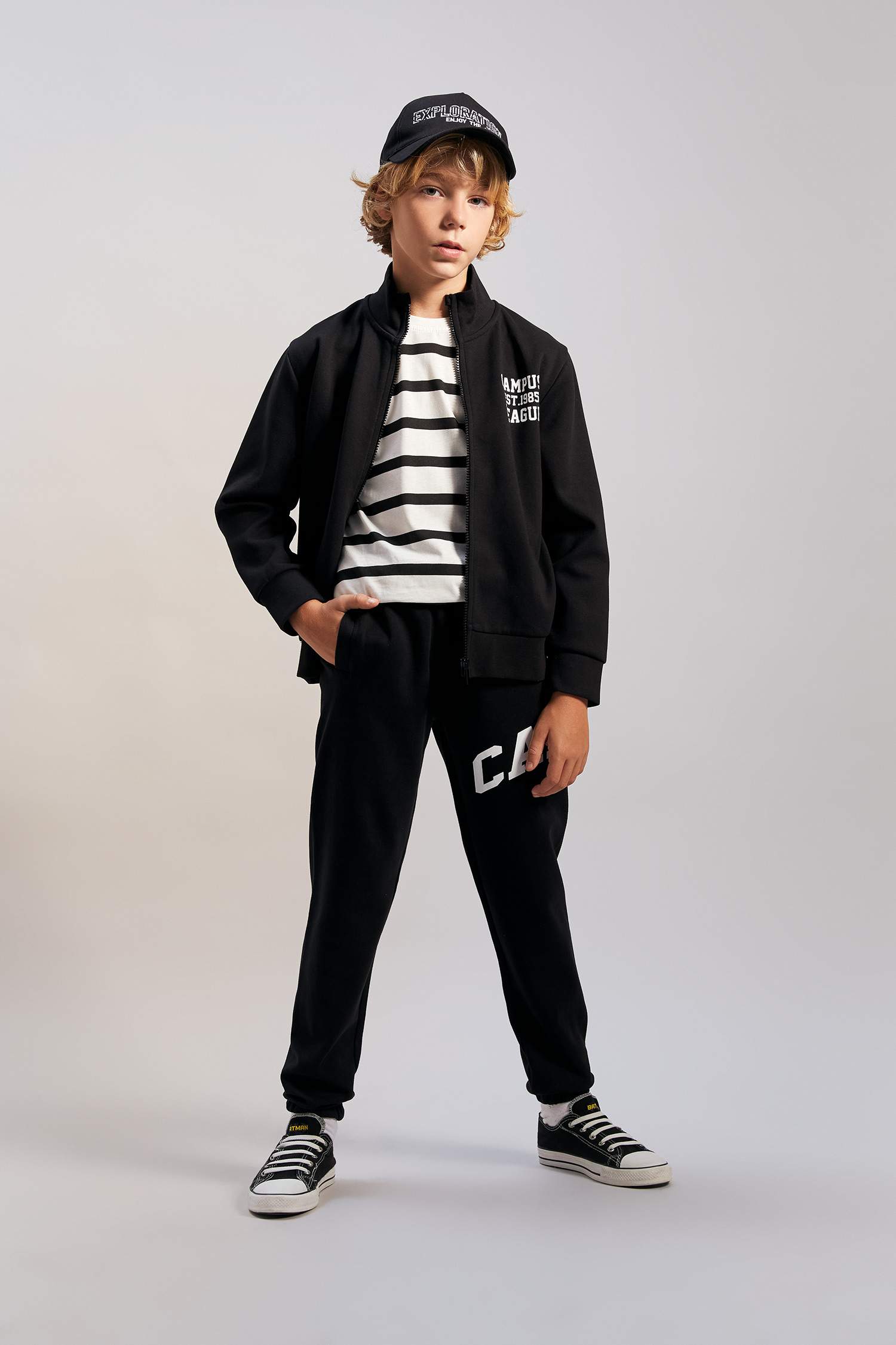 Boy Stand Collar Printed Zippered Sweatshirt