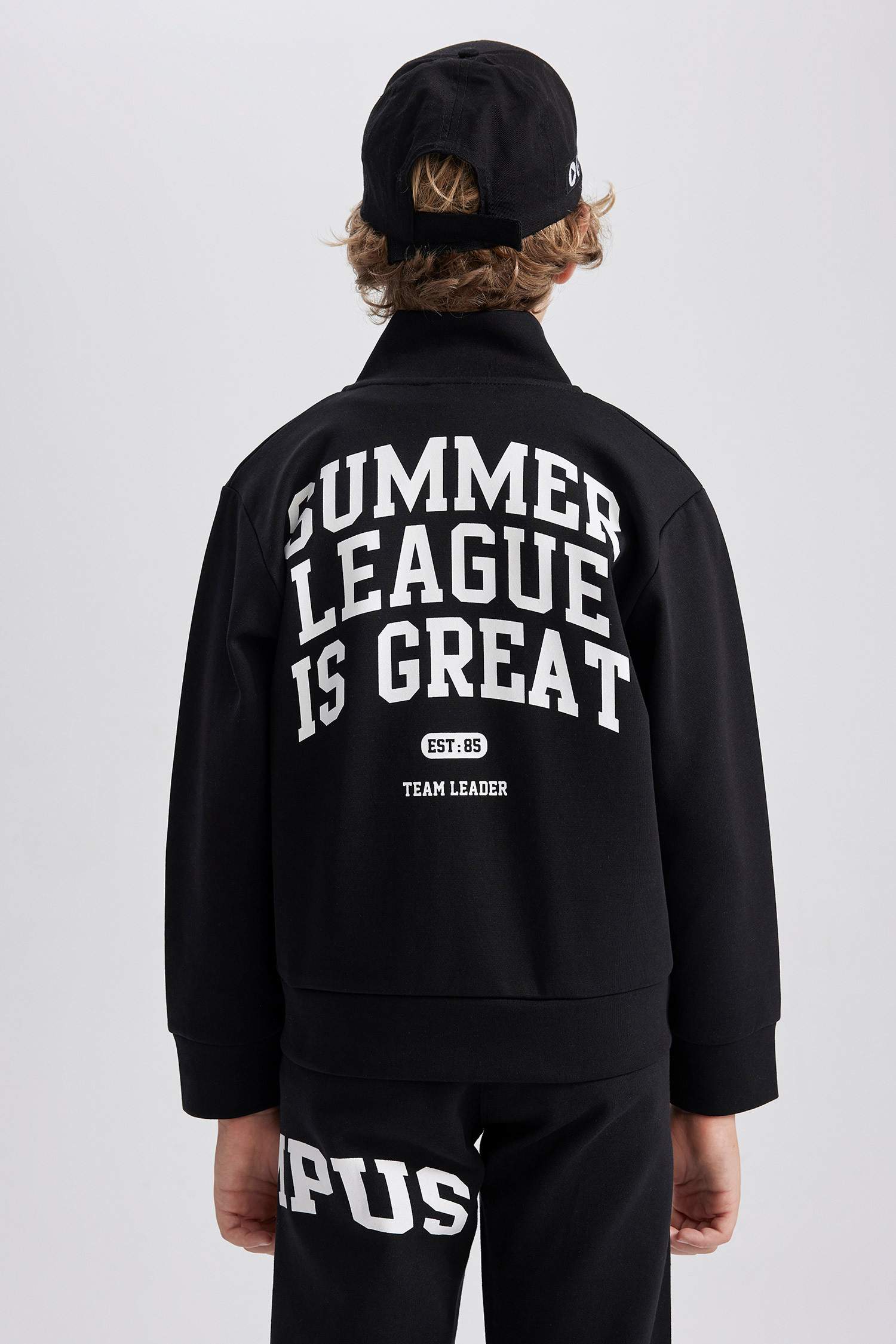 Boy Stand Collar Printed Zippered Sweatshirt