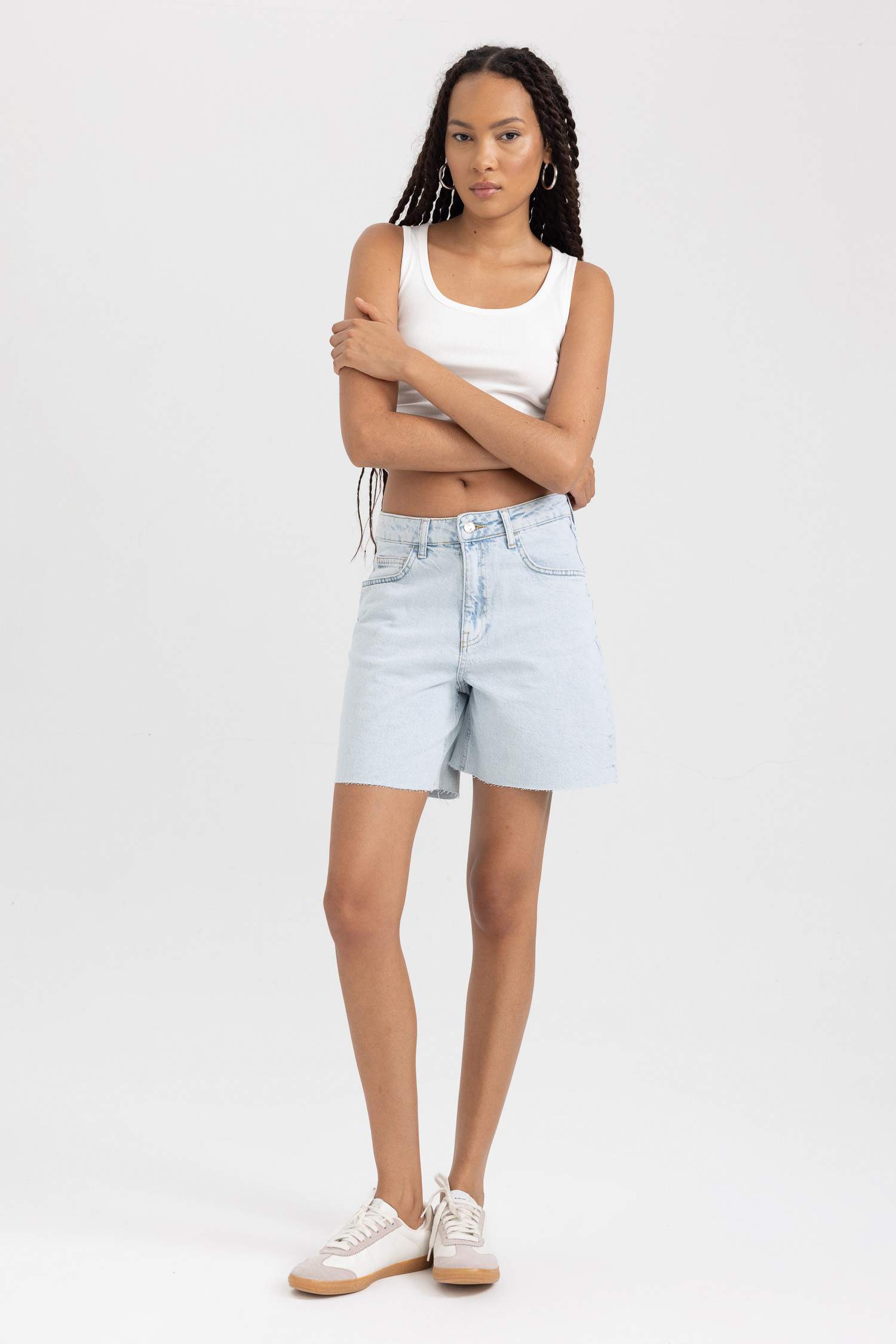 Denim Normal Waist Bermuda