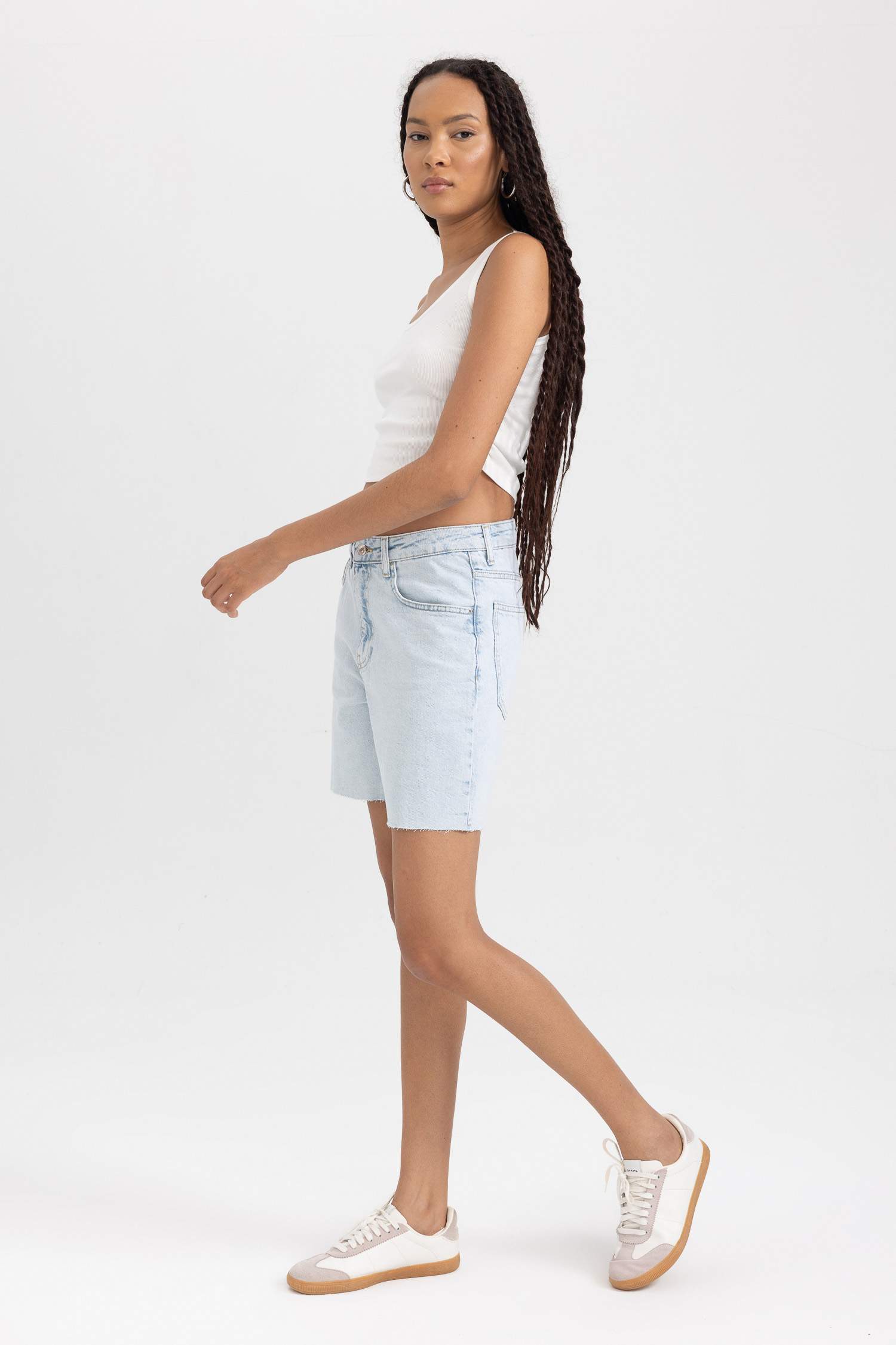 Denim Normal Waist Bermuda