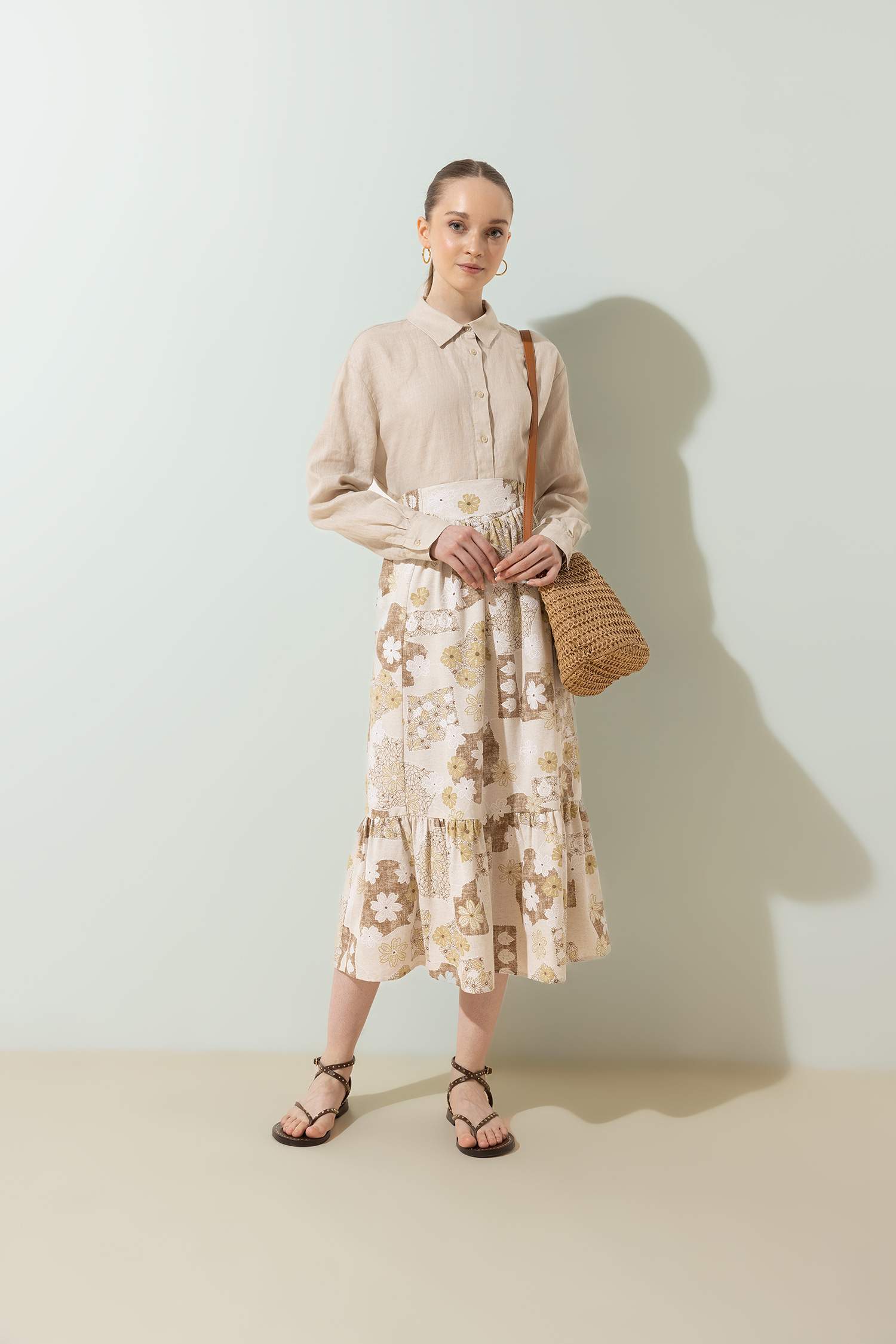 Юбка Вышитый принт из льна для женщин