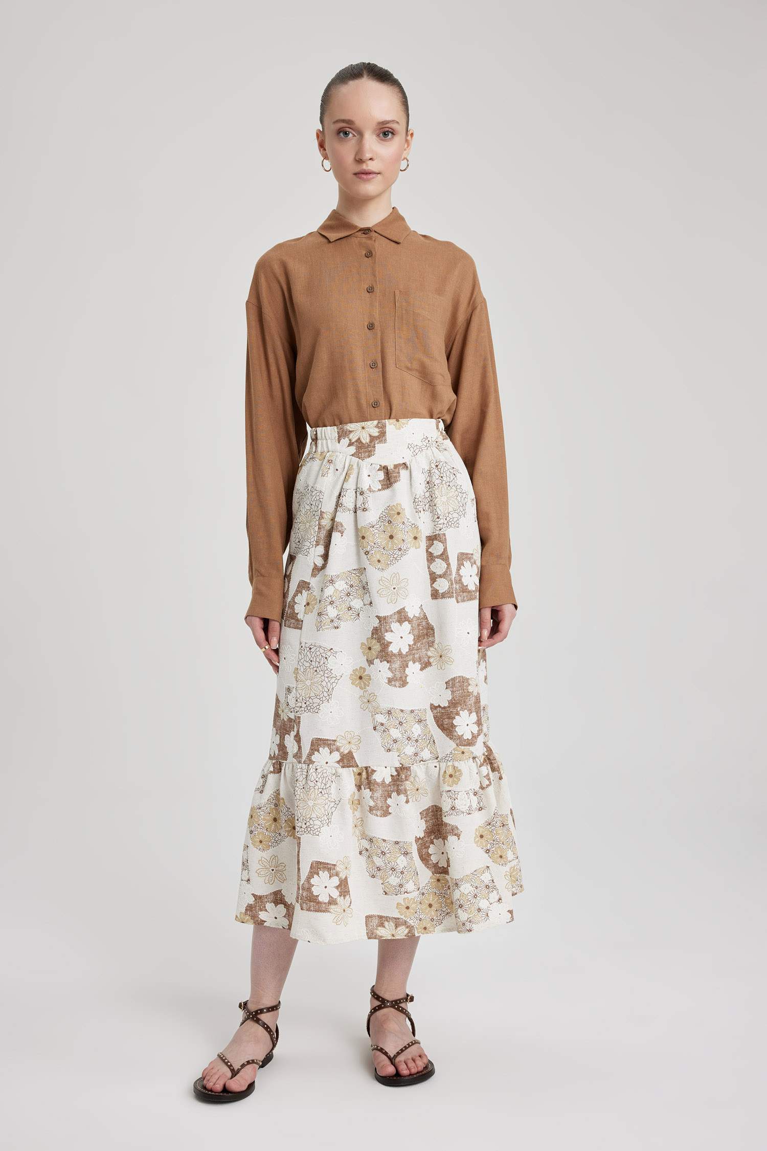 Юбка Вышитый принт из льна для женщин