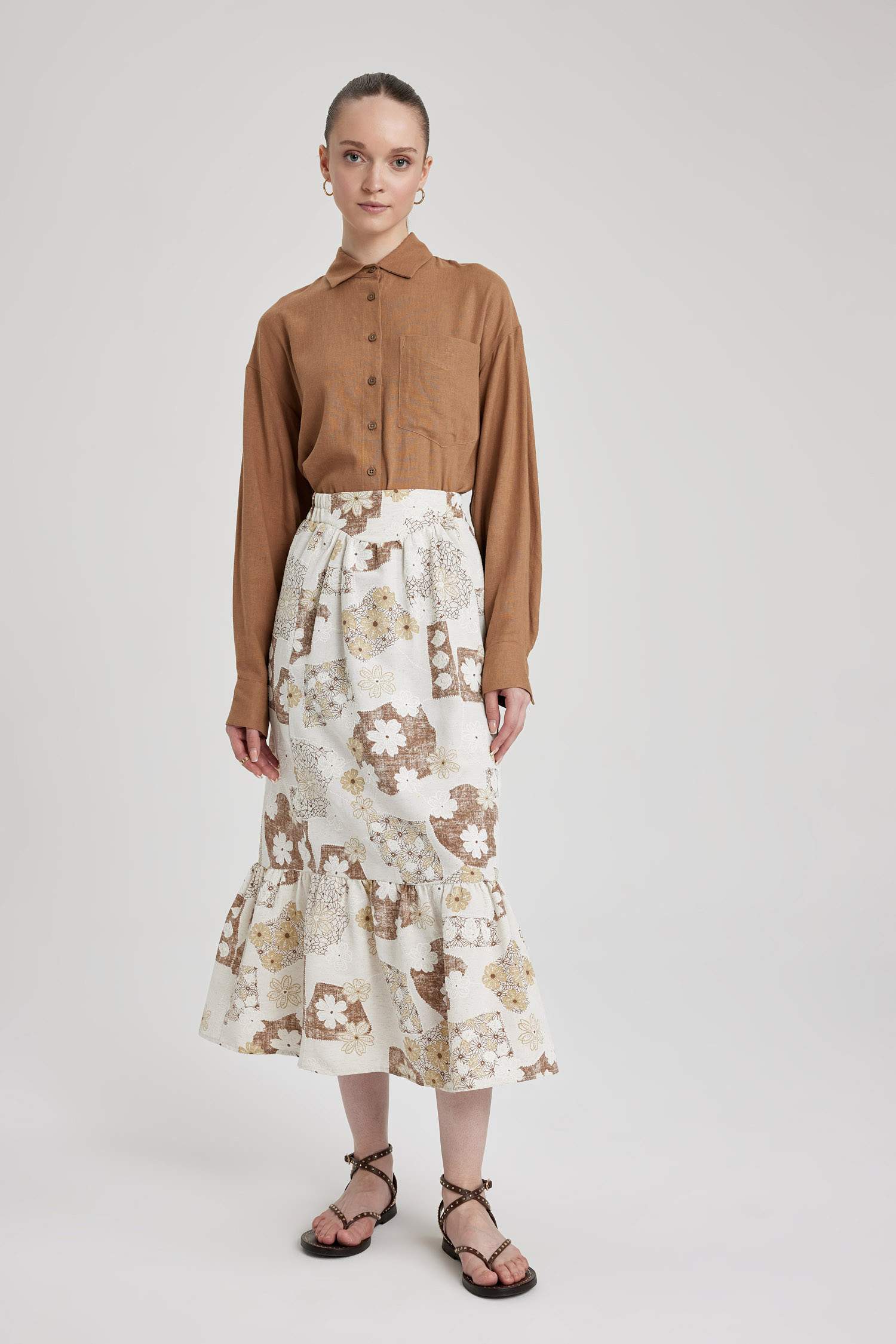 Юбка Вышитый принт из льна для женщин