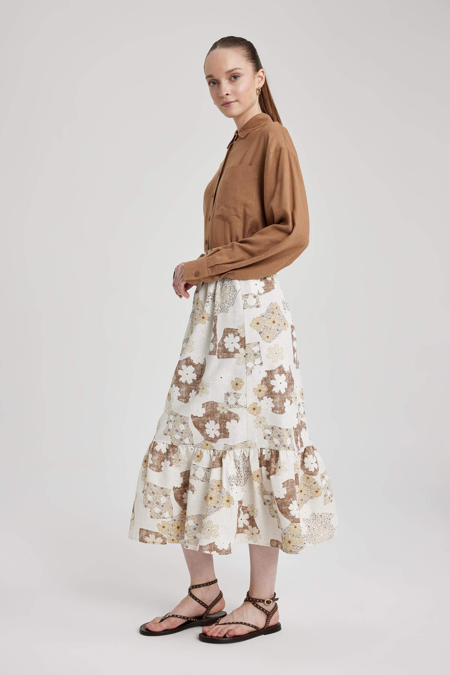 Юбка Вышитый принт из льна для женщин