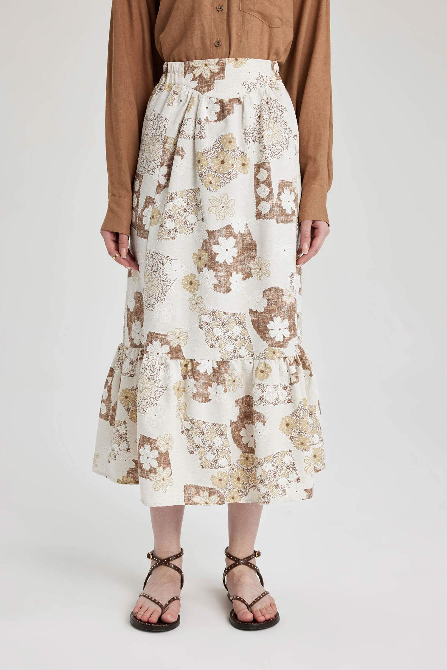 Юбка Вышитый принт из льна для женщин