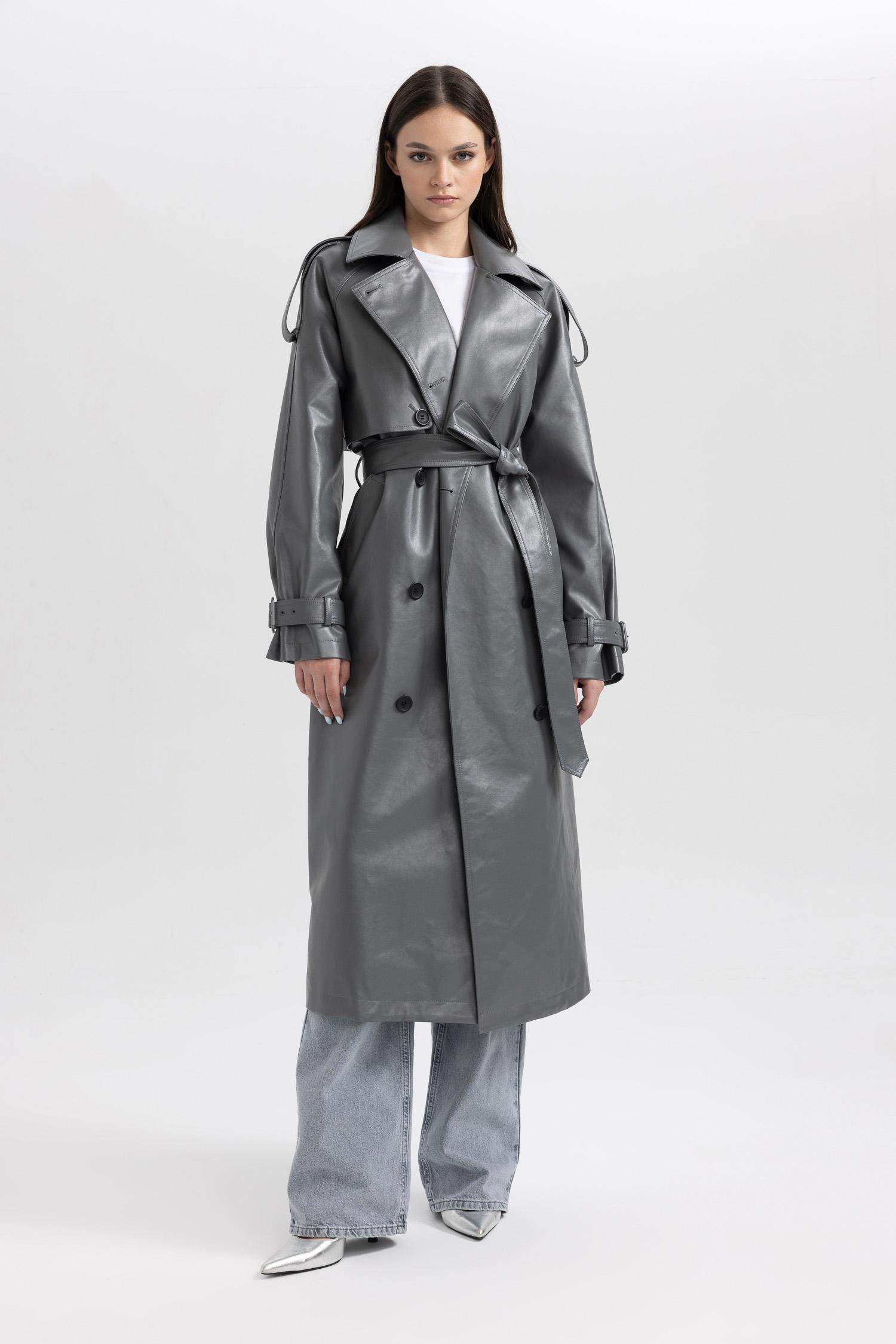 Relax Fit Faux Leather Trenchcoat