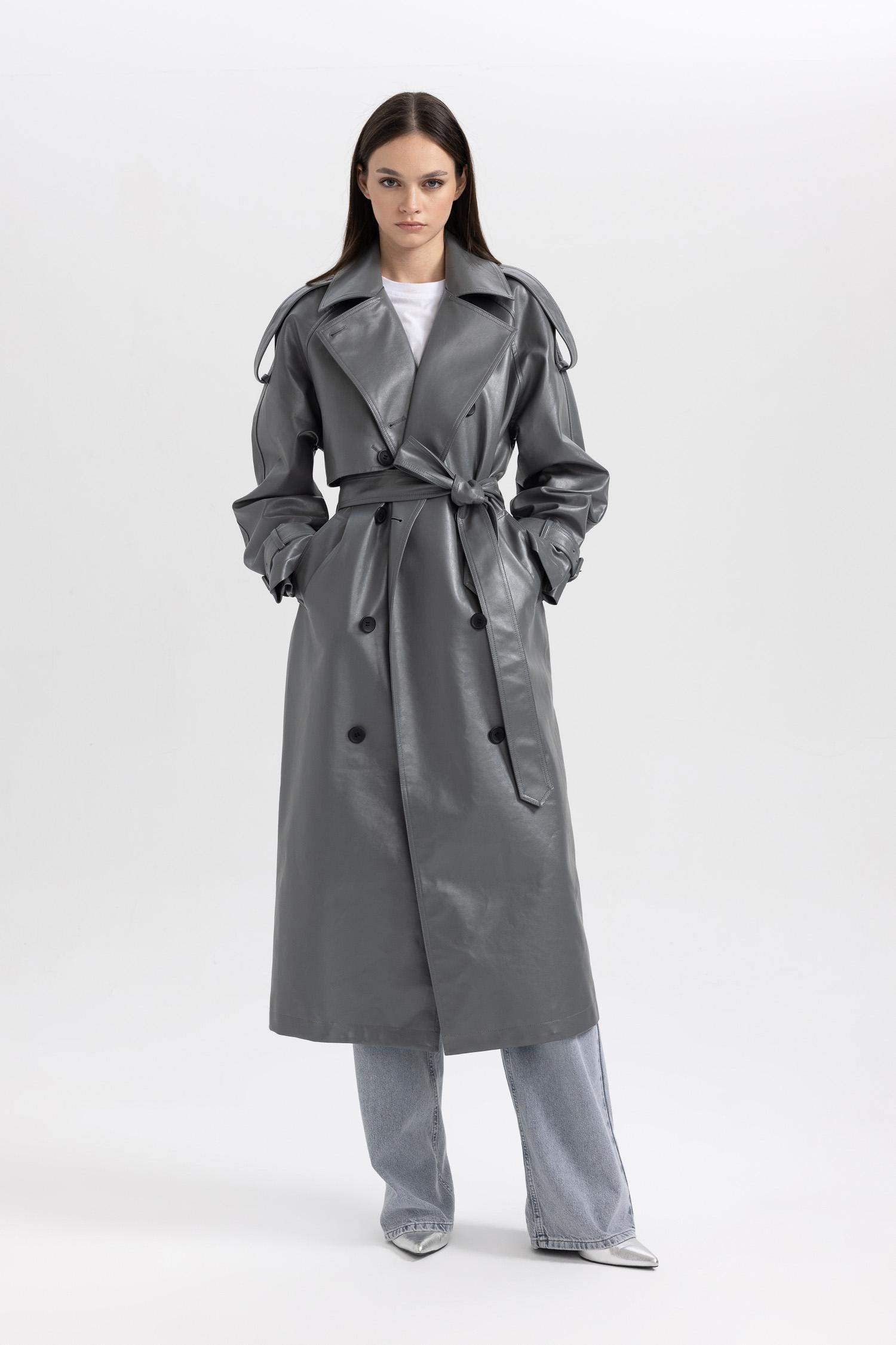 Relax Fit Faux Leather Trenchcoat