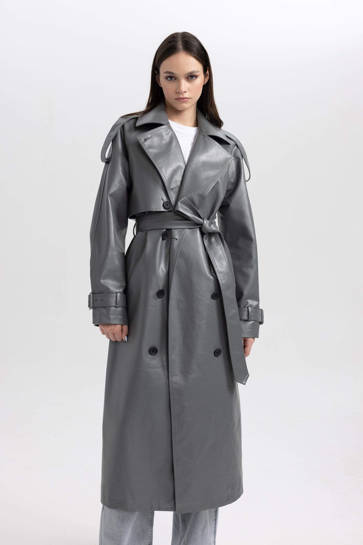 Relax Fit Faux Leather Trenchcoat
