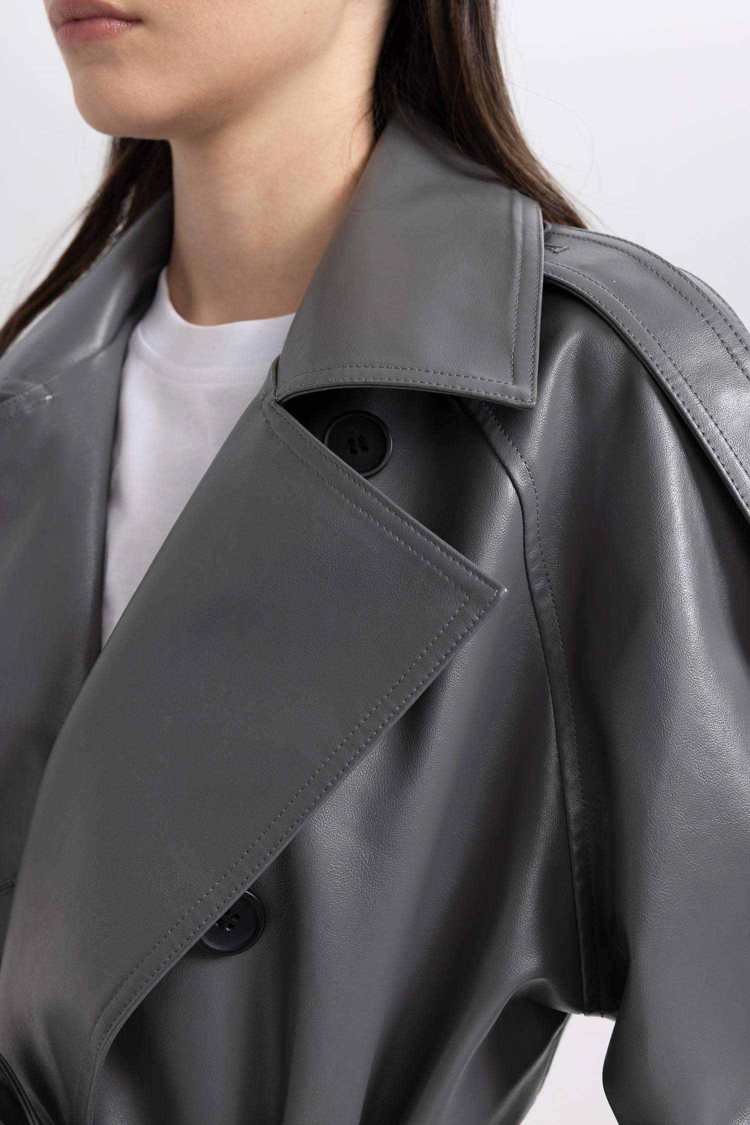 Relax Fit Faux Leather Trenchcoat