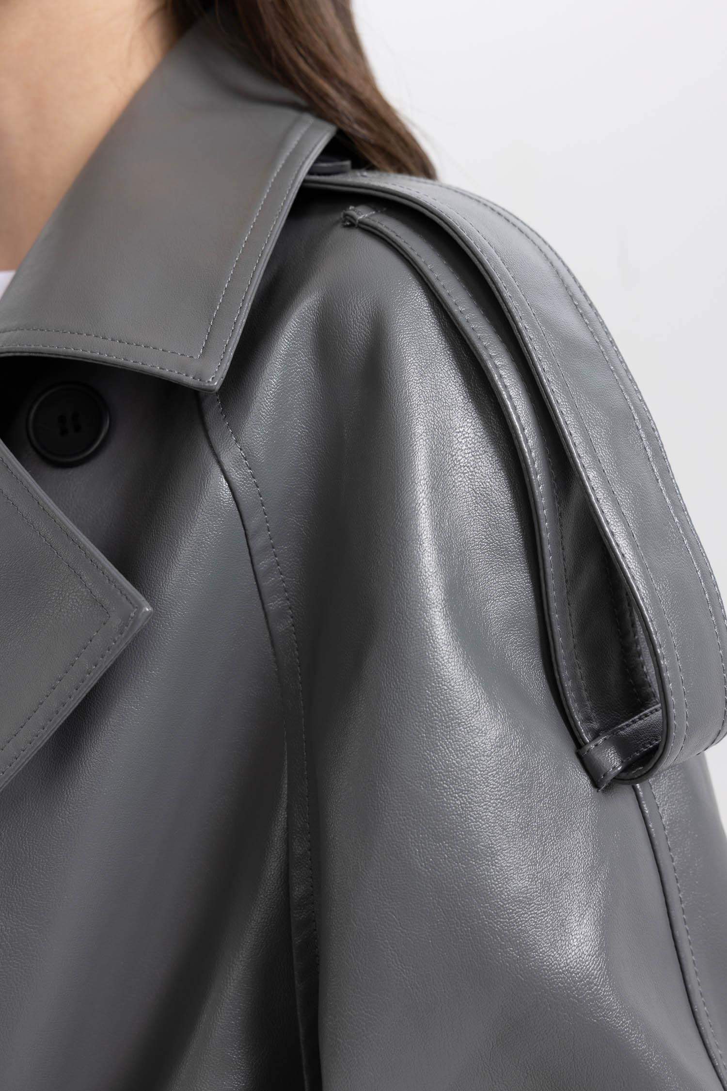 Relax Fit Faux Leather Trenchcoat