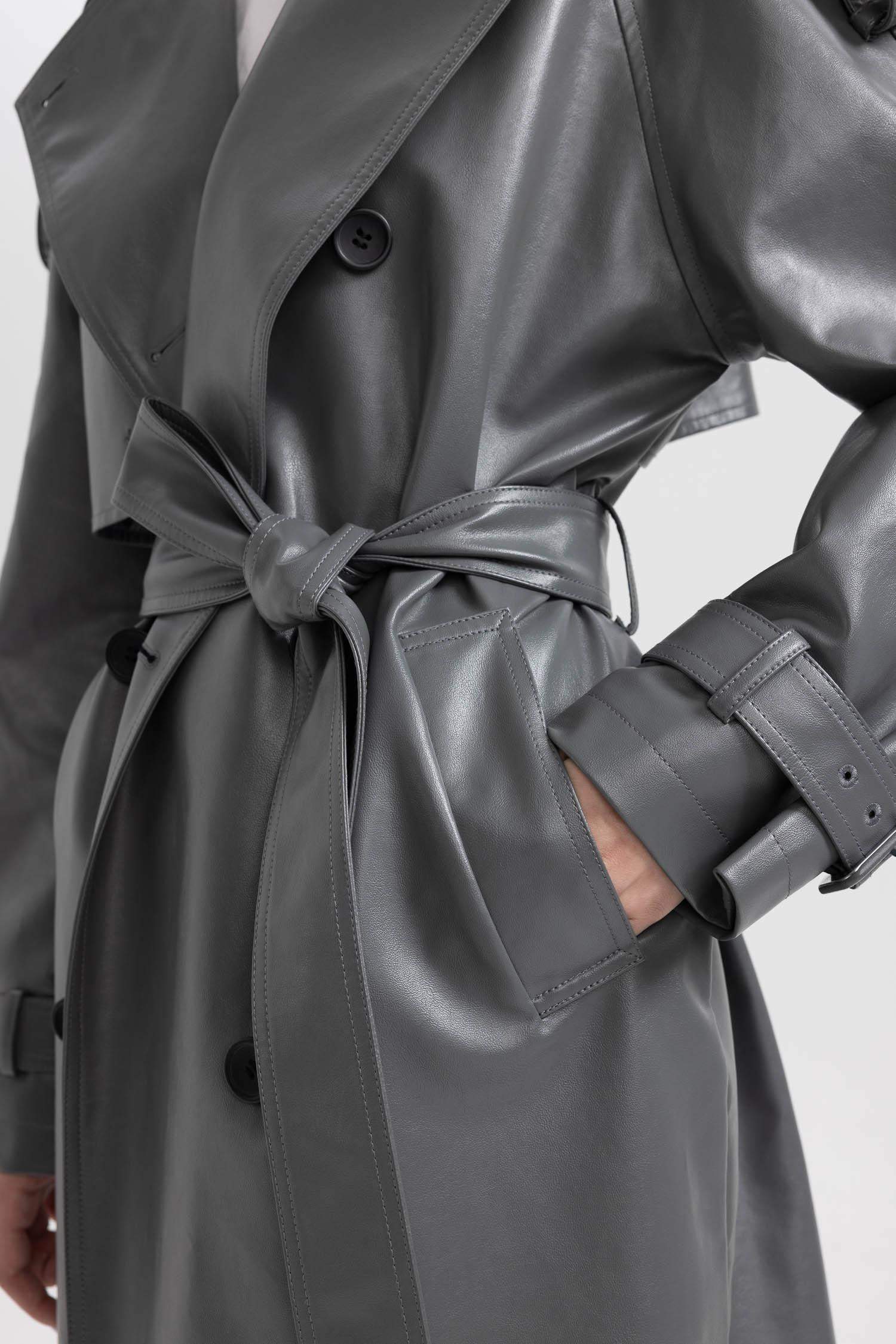 Relax Fit Faux Leather Trenchcoat