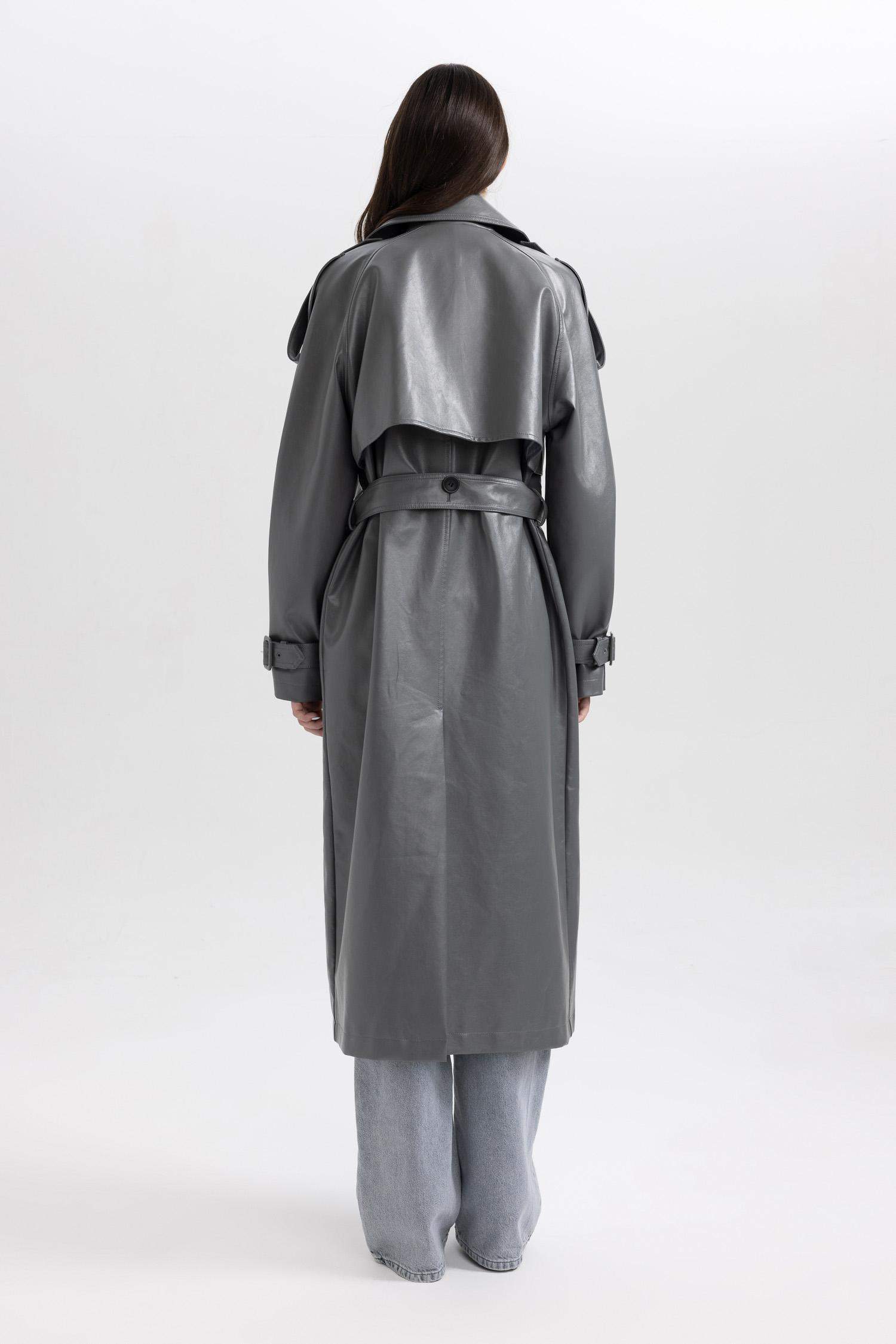 Relax Fit Faux Leather Trenchcoat