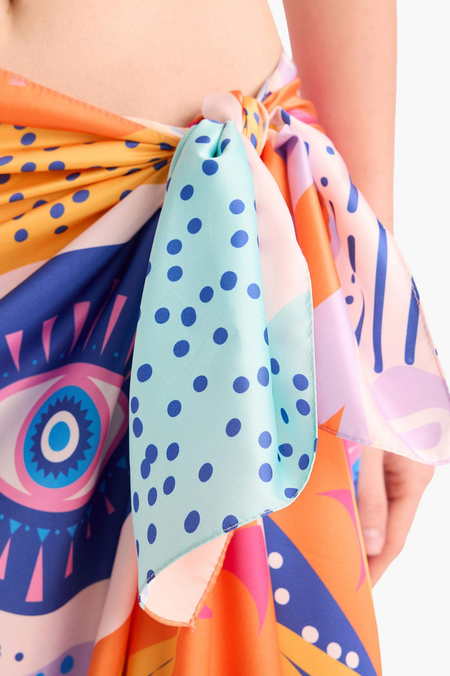 Regular Fit Desenli Saten Plaj Eteği-Fall in Love 