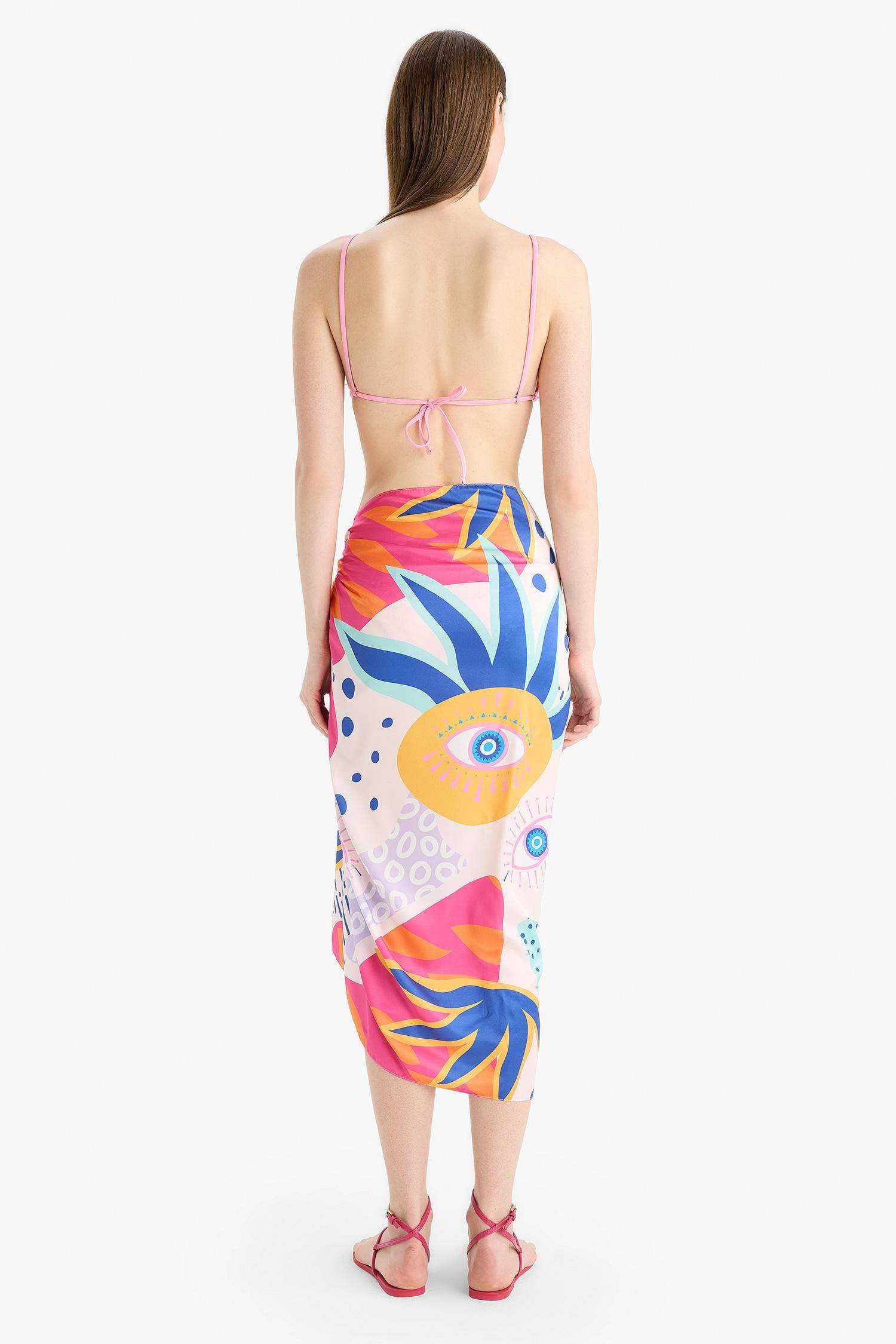 Regular Fit Desenli Saten Plaj Eteği-Fall in Love 