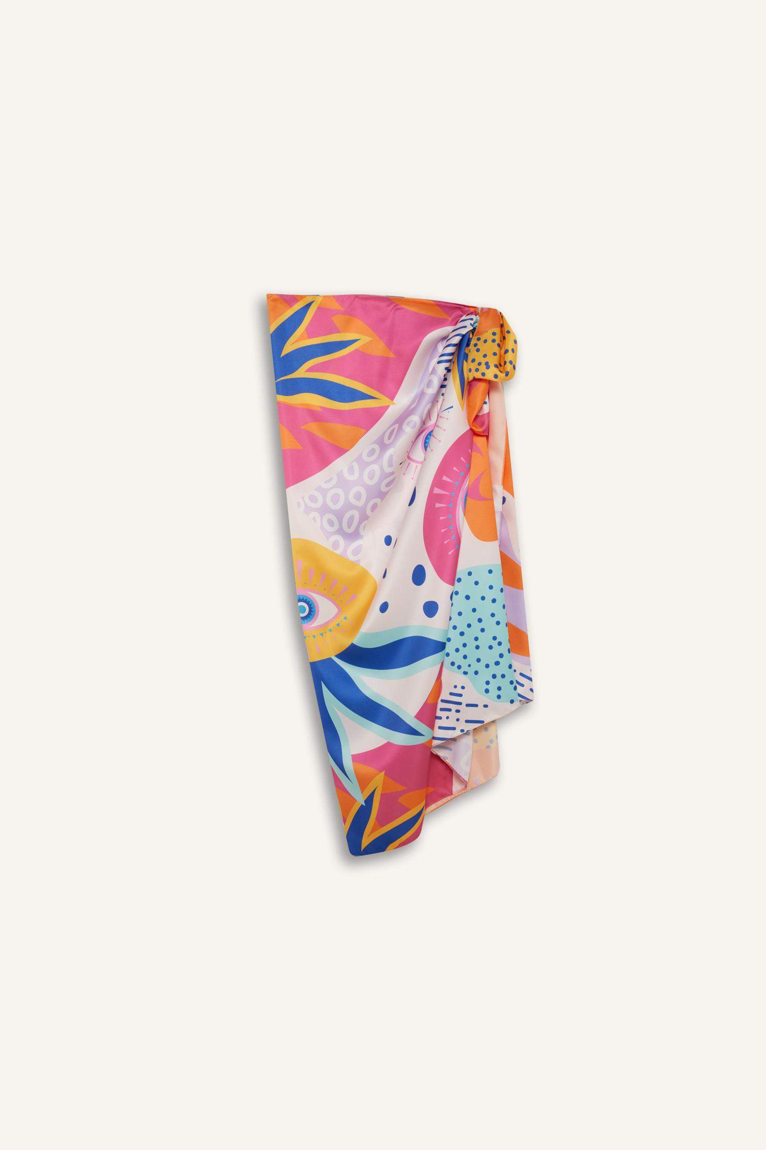 Regular Fit Desenli Saten Plaj Eteği