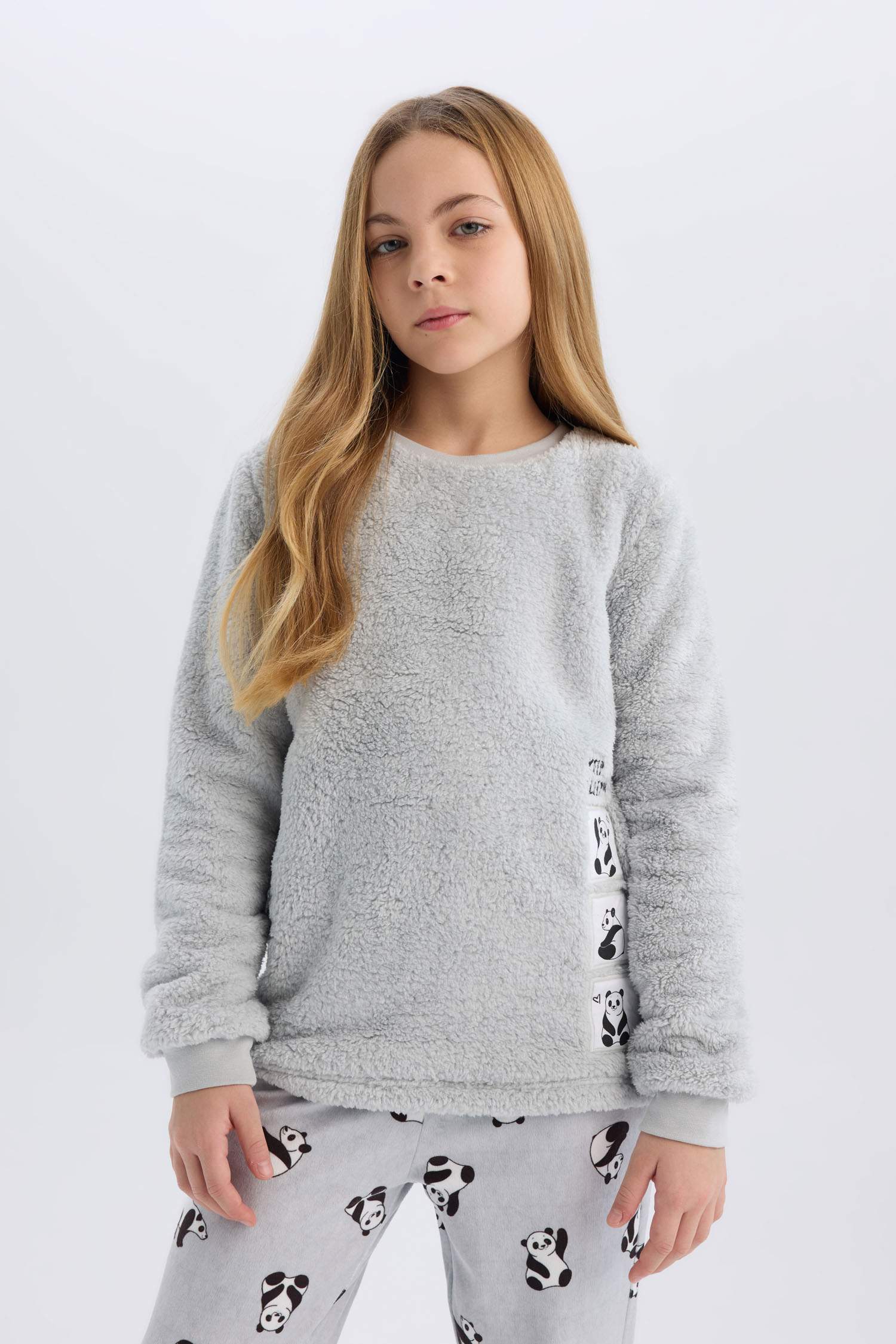 Girl Printed Top Bottom 2 Piece Plush Pajama Set