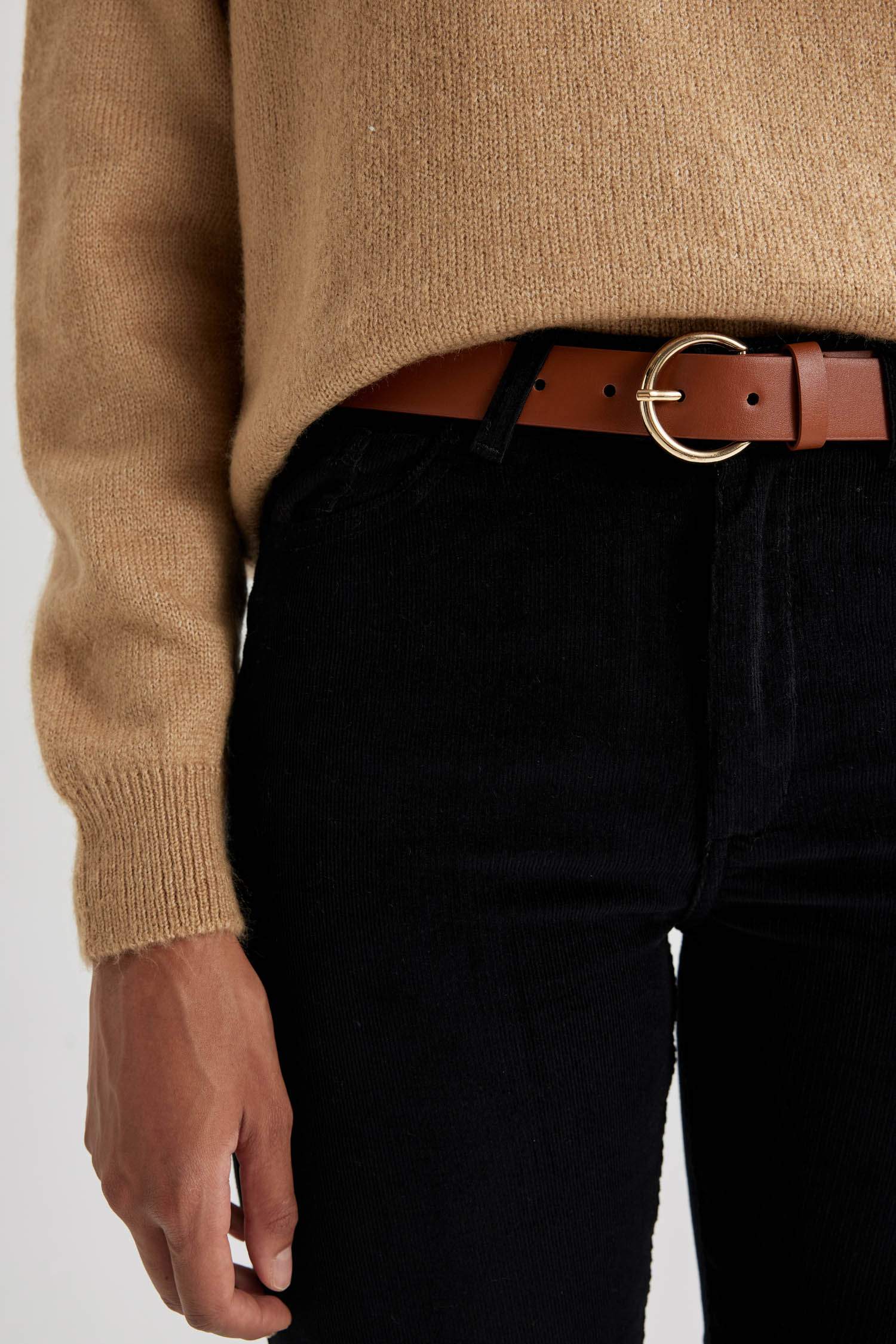 Kadın Oval Toka Suni Deri Jean Kemeri