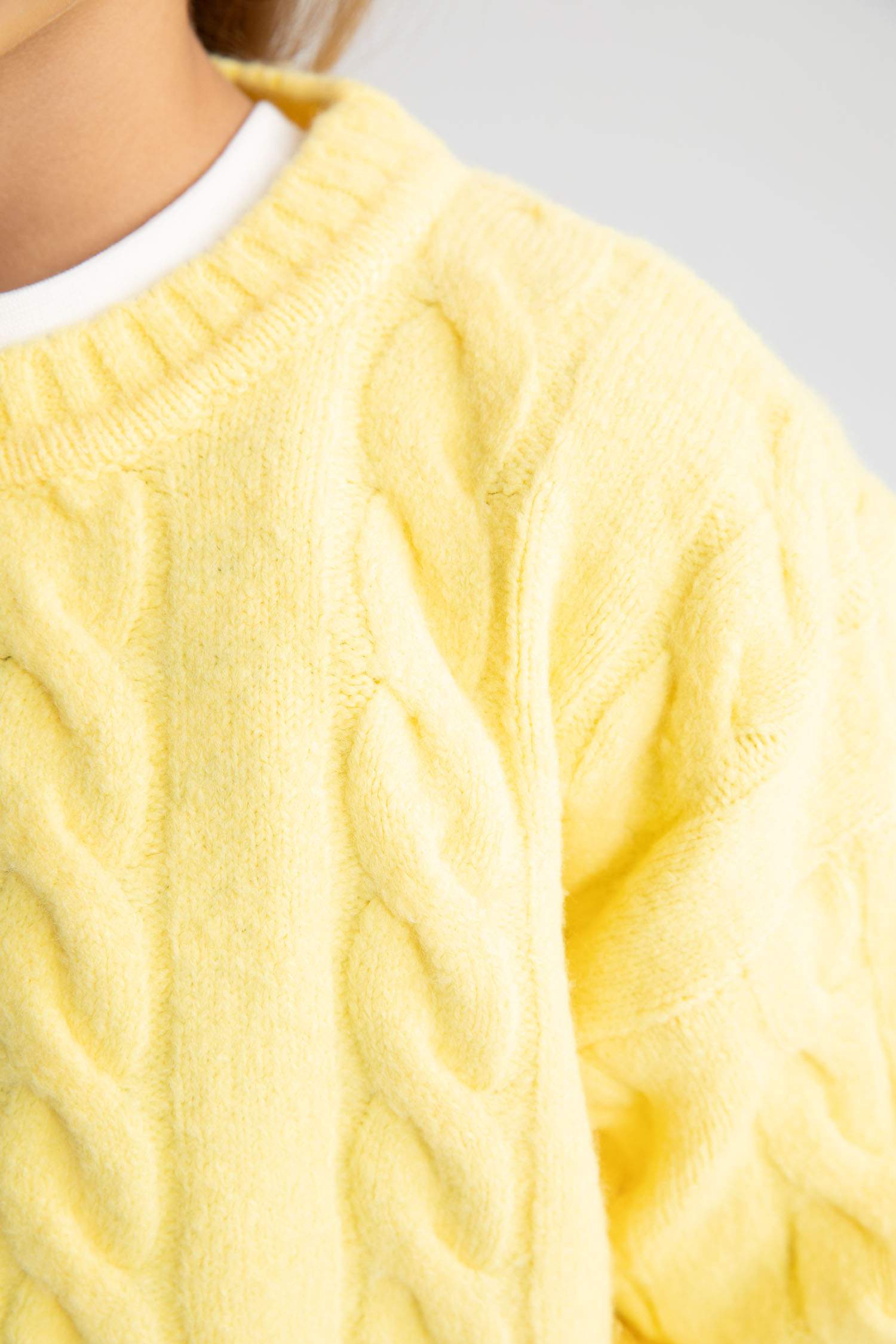 Kız Çocuk Bisiklet Yaka Saç Örgülü Triko Kazak