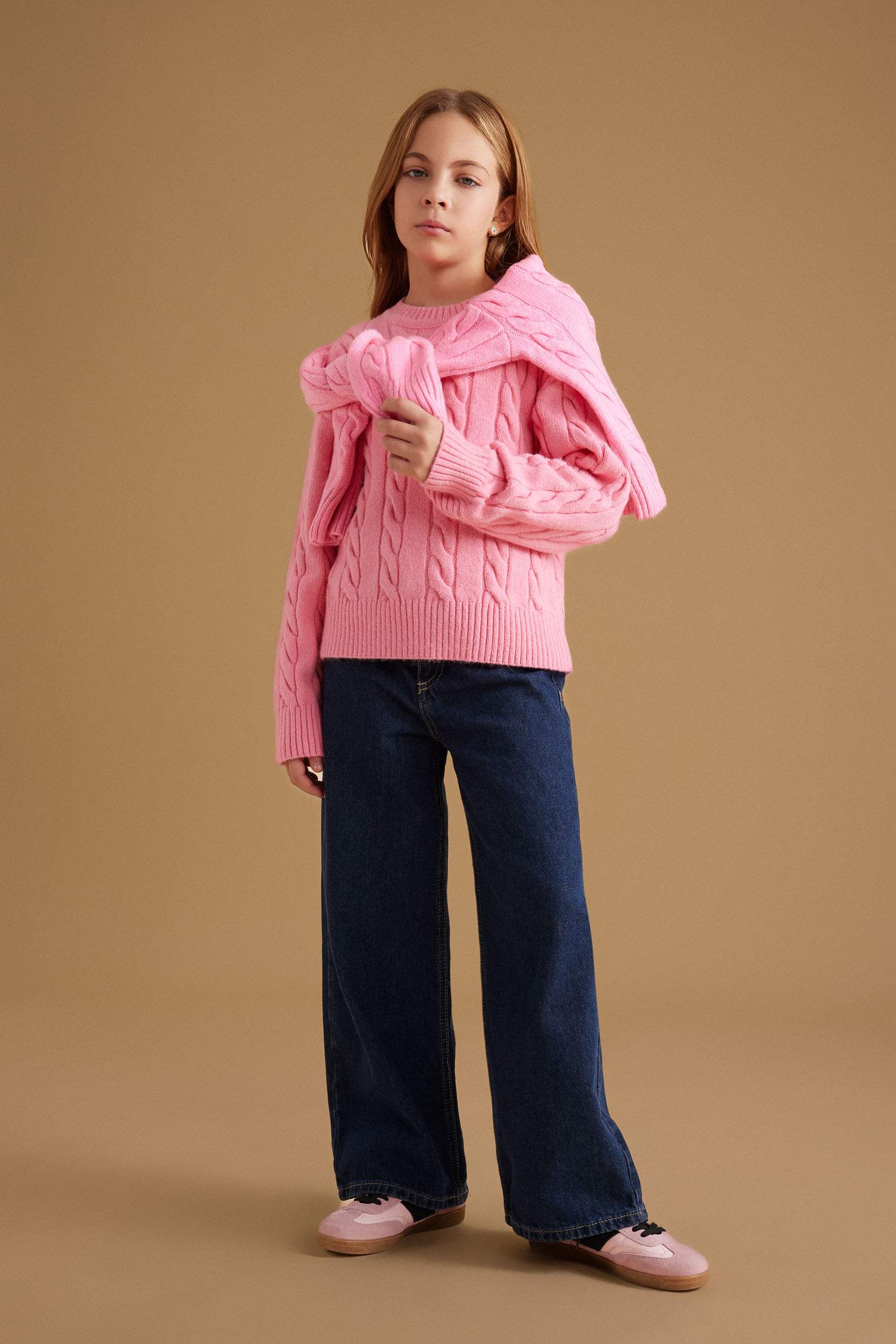 Girl Regular Fit Crew Neck Knitted Pullover