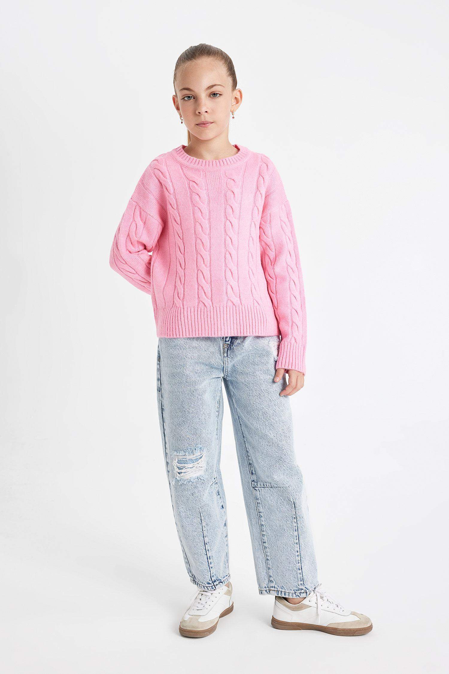 Girl Regular Fit Crew Neck Knitted Pullover