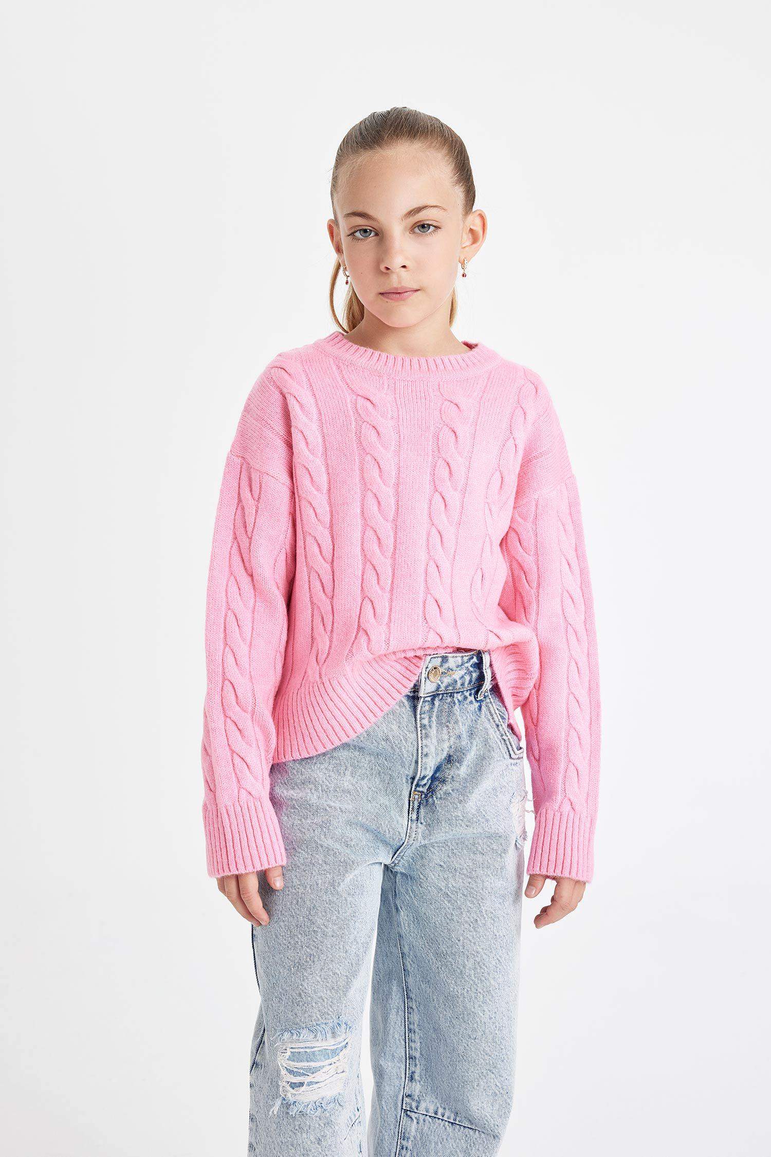 Girl Regular Fit Crew Neck Knitted Pullover